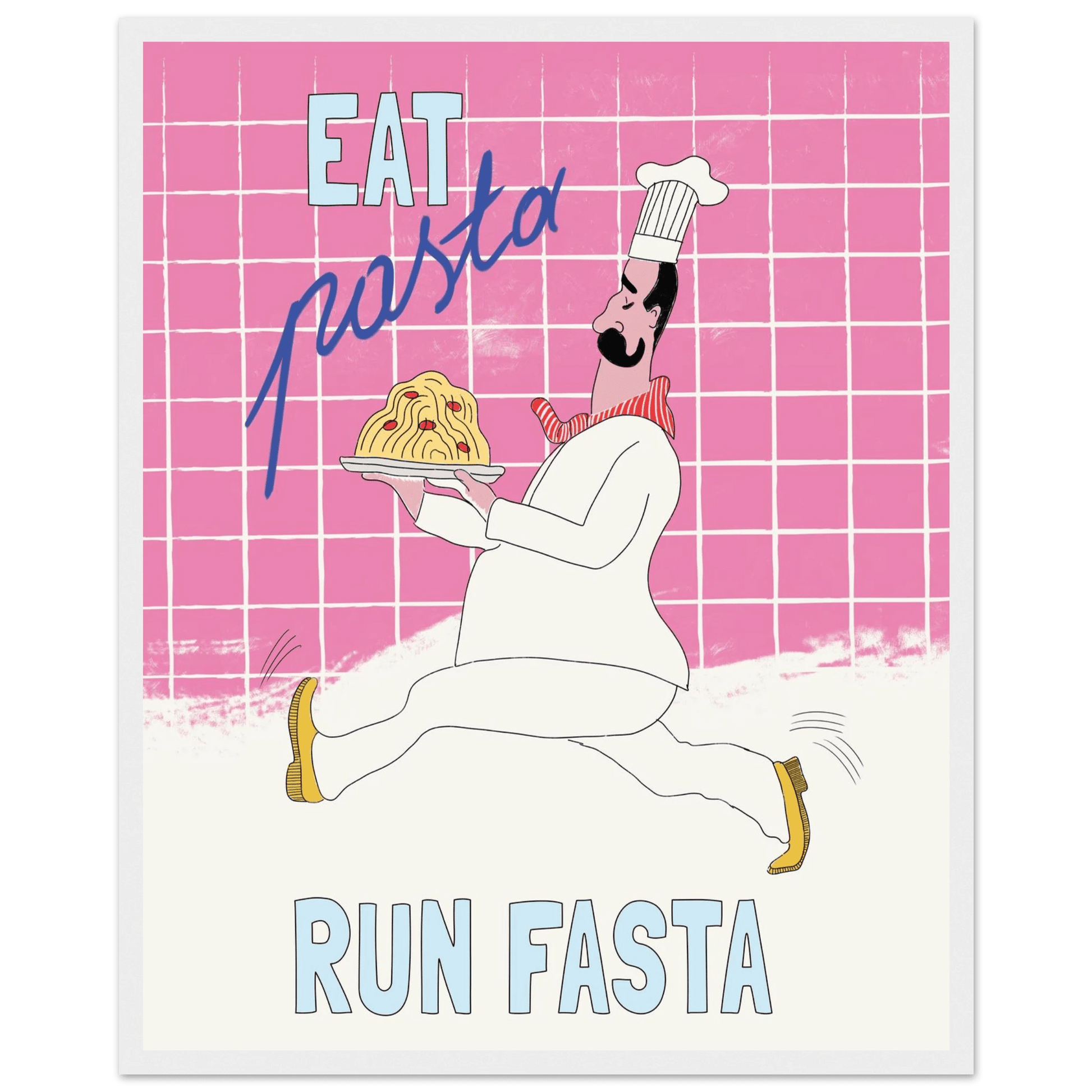Eat Pasta Run Fasta Poster – Playful Kitchen Wall Art Print (Pink Edition) - Evergreen Posters