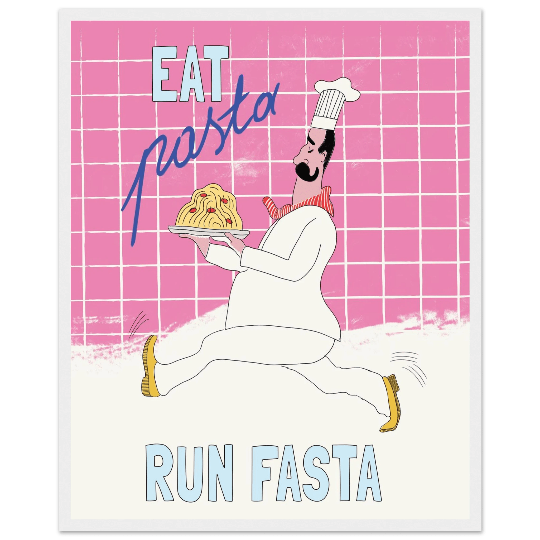 Eat Pasta Run Fasta Poster – Playful Kitchen Wall Art Print (Pink Edition) - Evergreen Posters