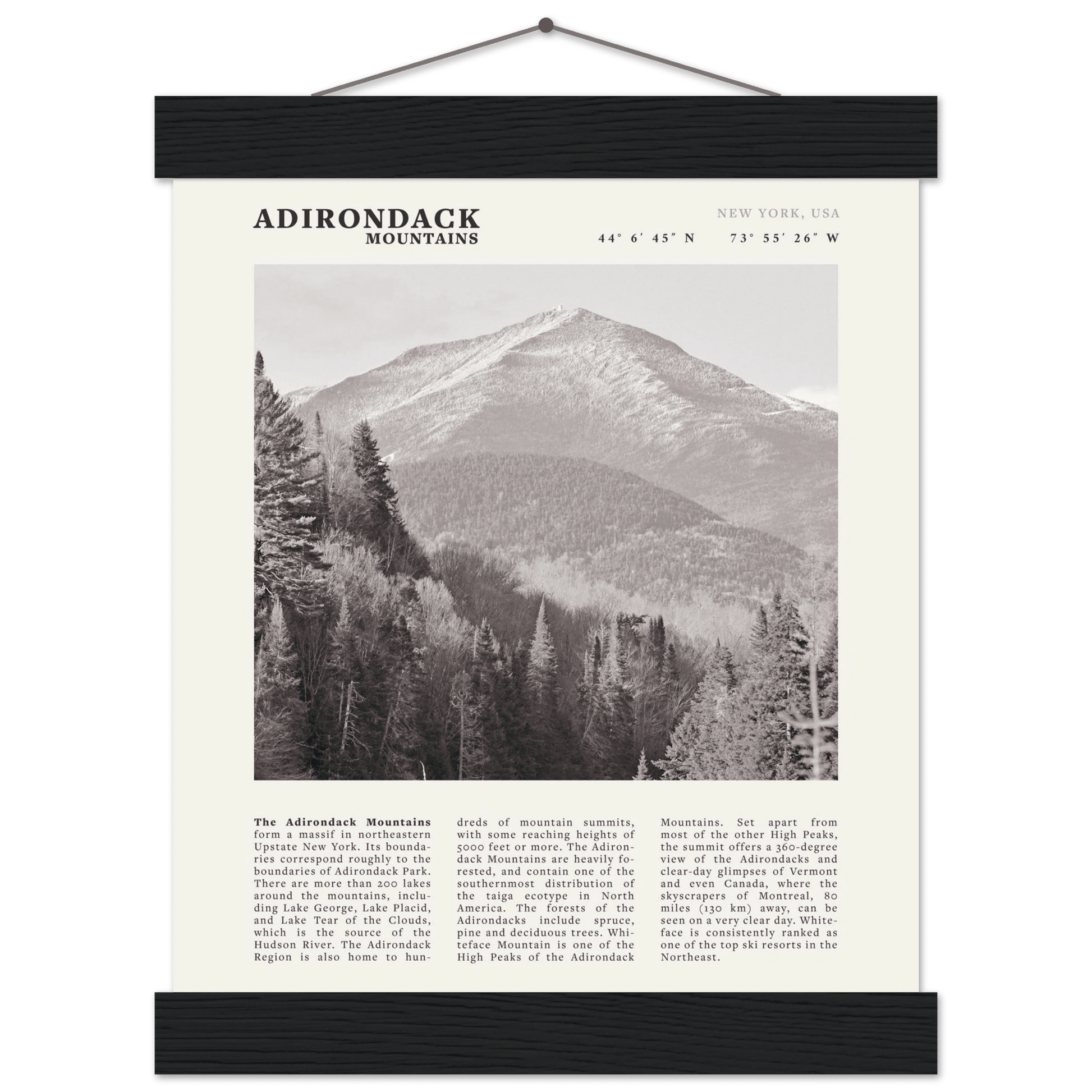 Adirondack Mountains Poster | Black & White New York Nature Wall Art | Hiking Print - Evergreen Posters
