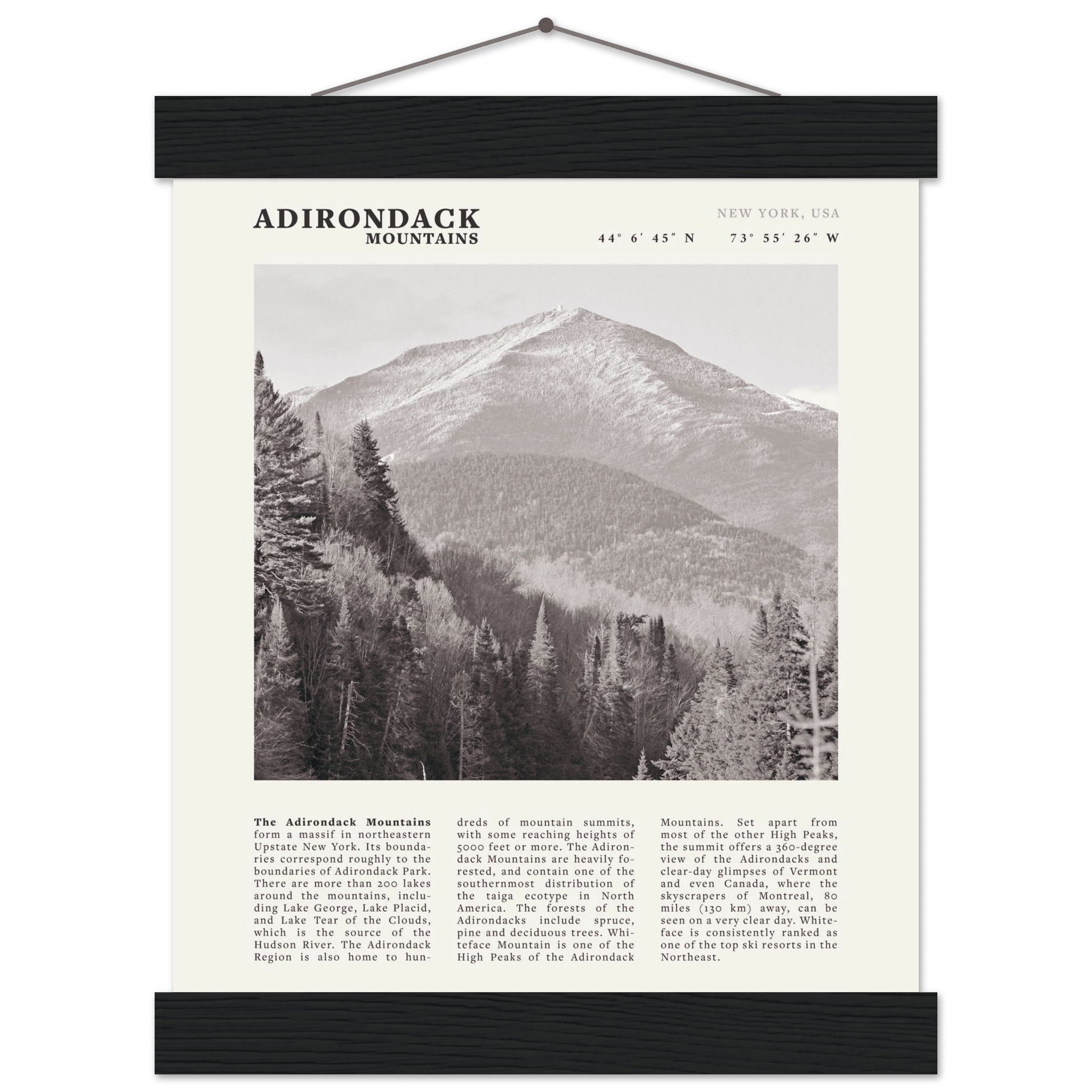 Adirondack Mountains Poster | Black & White New York Nature Wall Art | Hiking Print - Evergreen Posters