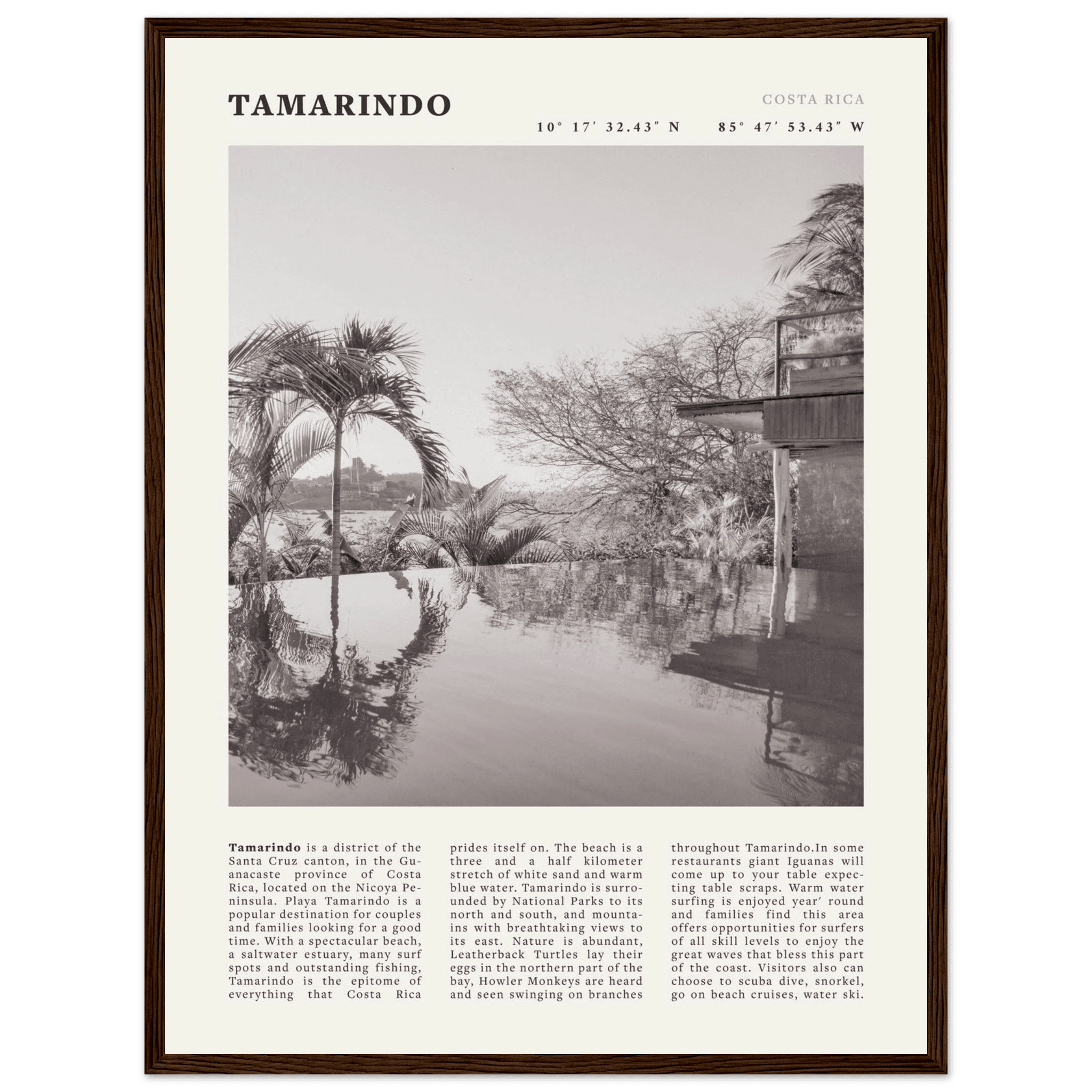 Tamarindo Poster | Black & White Costa Rica Beach Wall Art | Surf Travel Print - Evergreen Posters