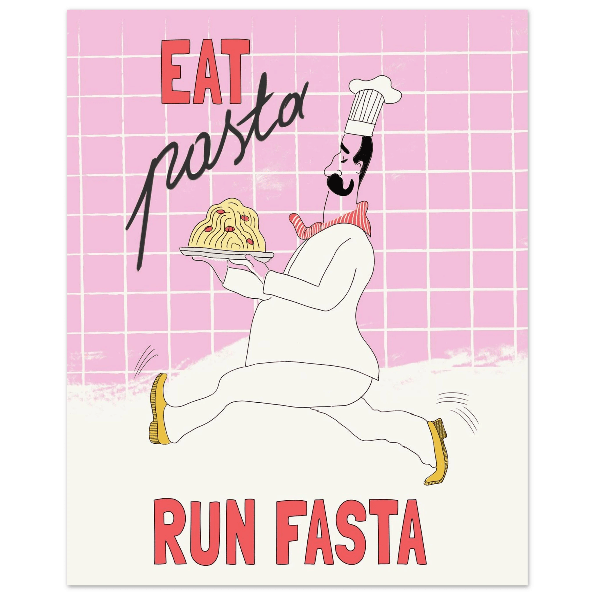 Eat Pasta Run Fasta Poster – Playful Kitchen Wall Art Print (Light Pink) - Evergreen Posters