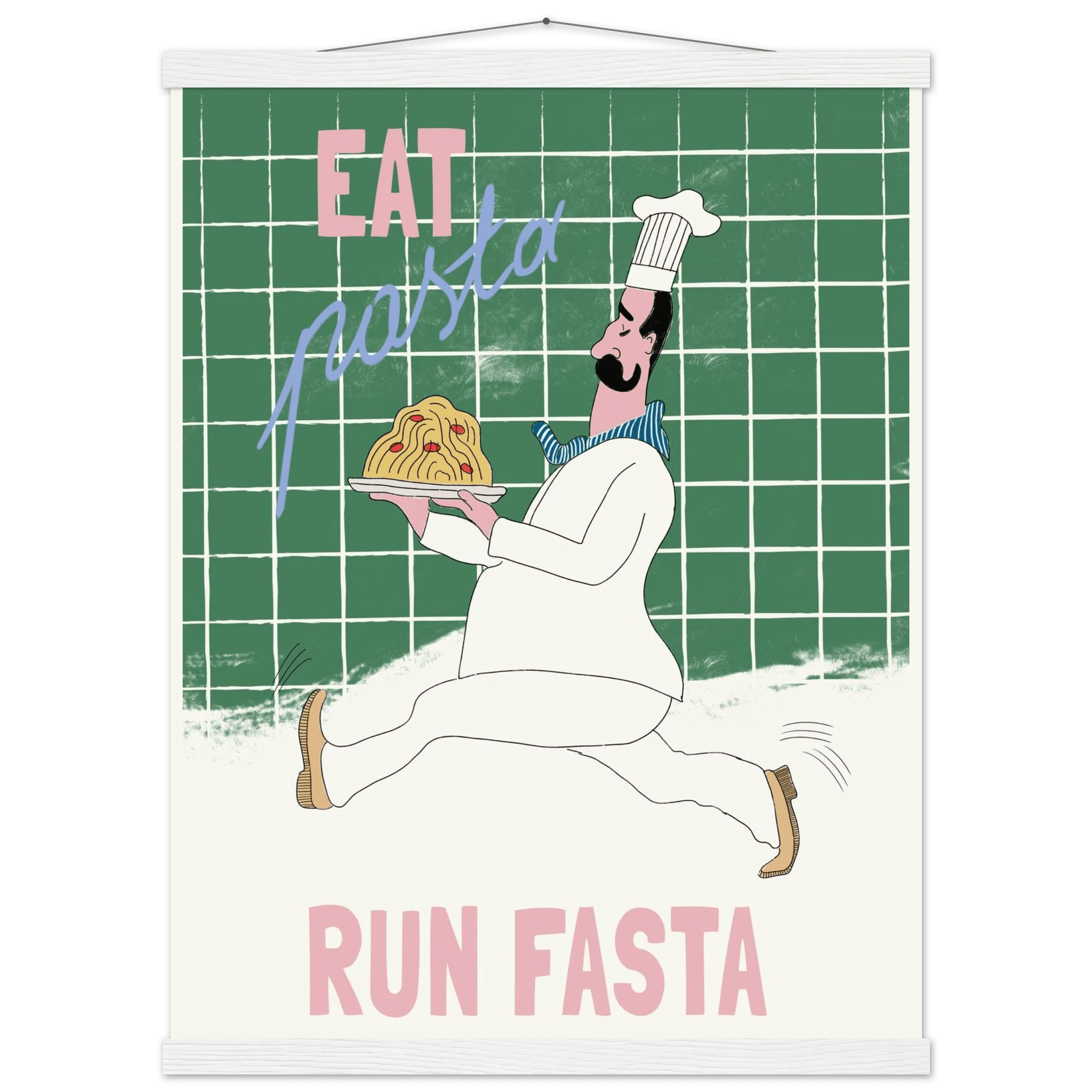 Eat Pasta Run Fasta Poster – Playful Kitchen Wall Art Print (Green Edition) - Evergreen Posters