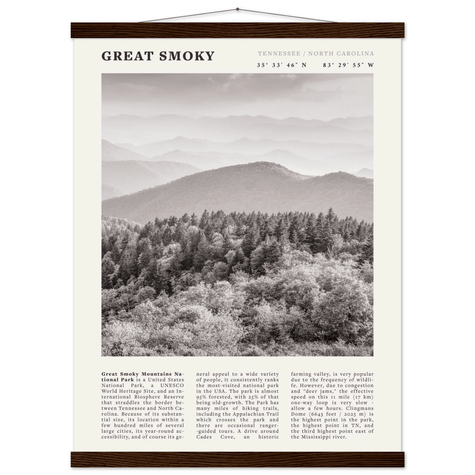 Great Smoky Mountains Poster | Black & White National Park Wall Art | Tennessee Print - Evergreen Posters