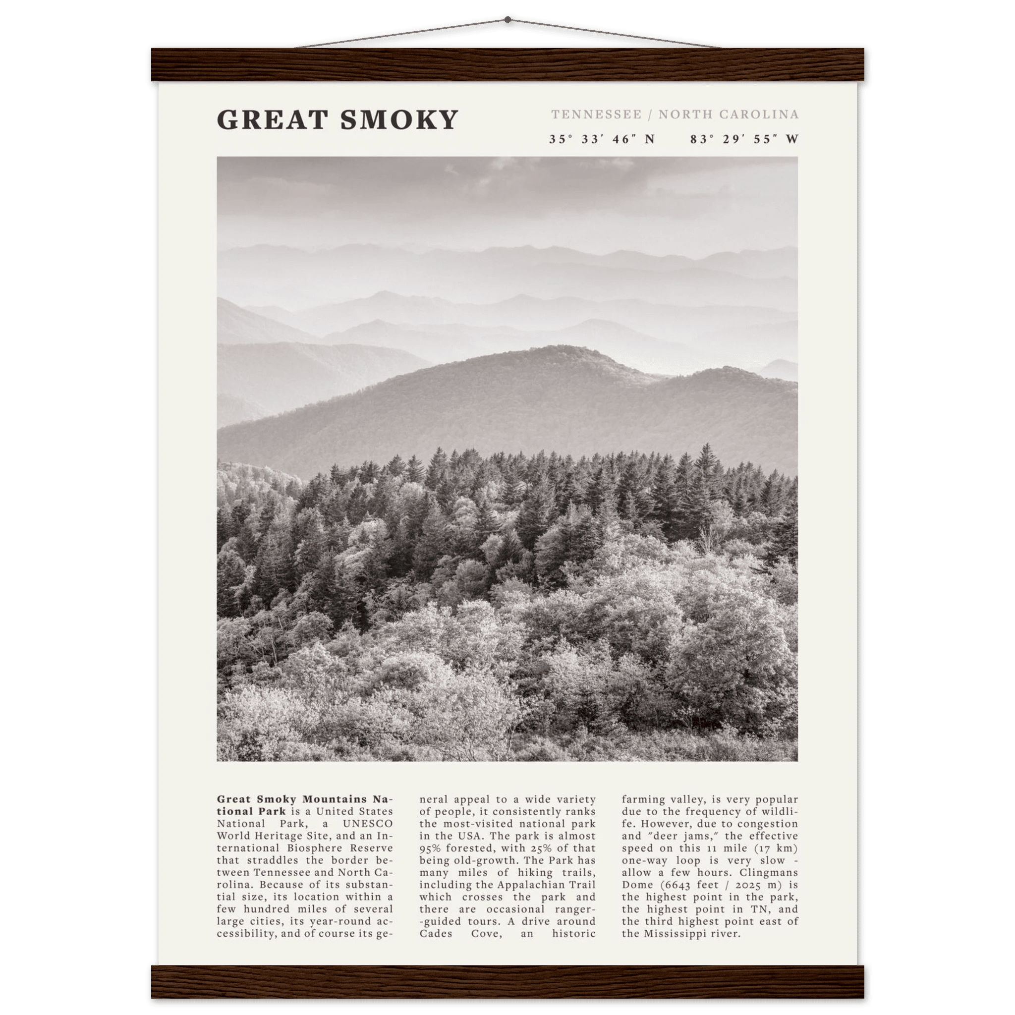 Great Smoky Mountains Poster | Black & White National Park Wall Art | Tennessee Print - Evergreen Posters