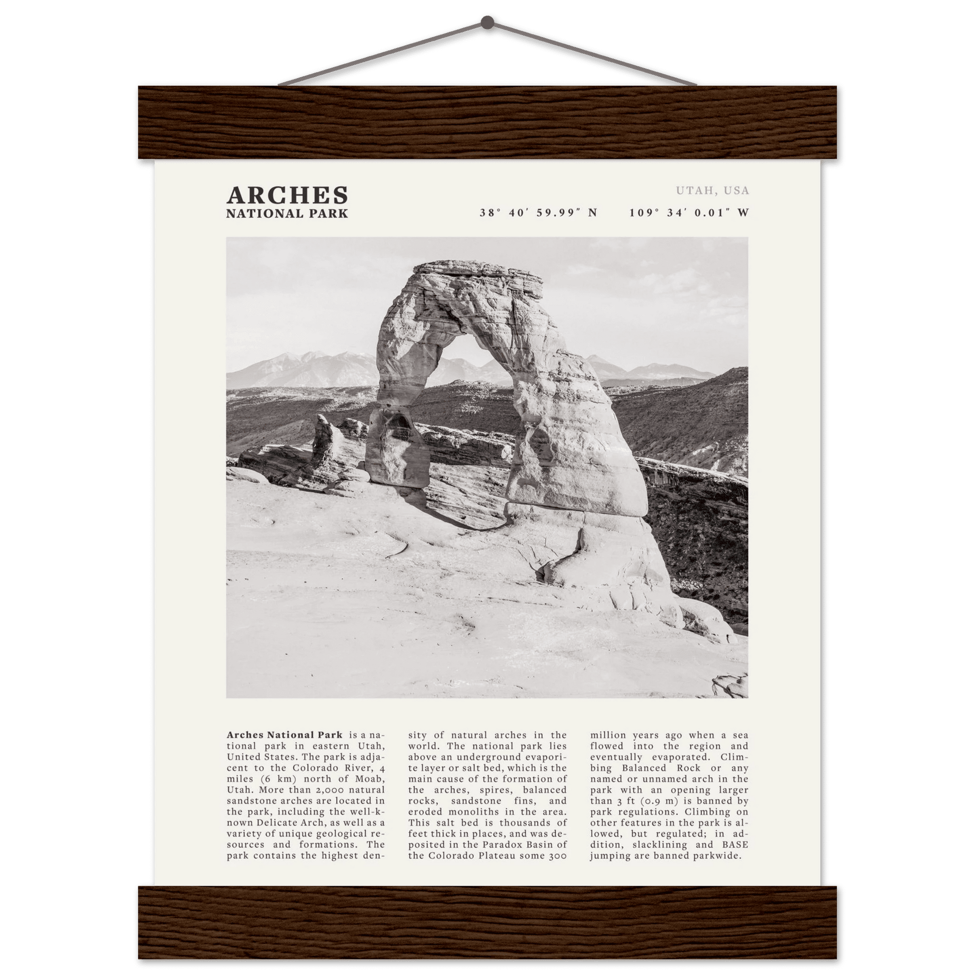 Arches National Park Poster | Black & White Utah Wall Art | Delicate Arch Print - Evergreen Posters