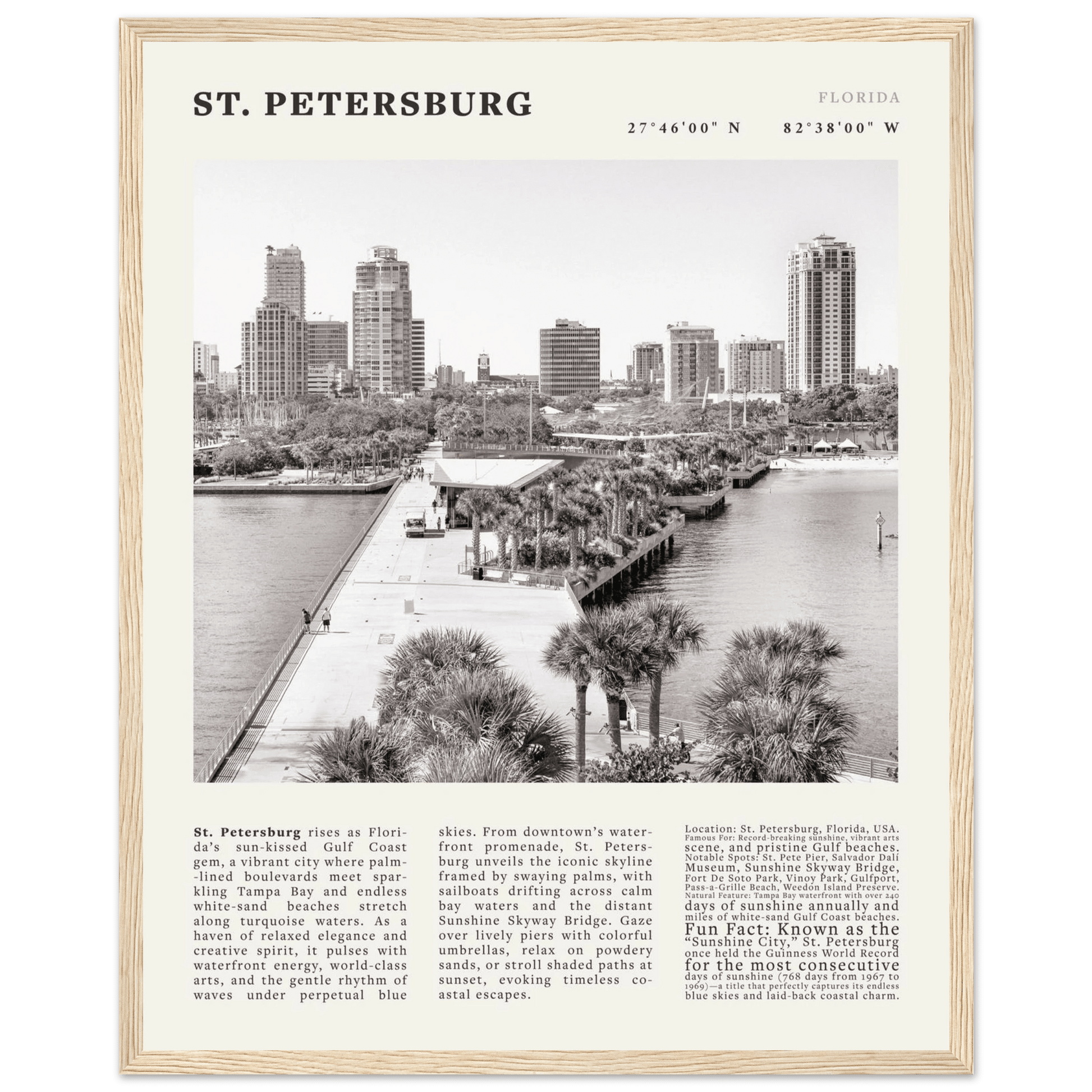 St. Petersburg Florida Poster Black and White – Vintage St Pete Skyline Print (Digital & Printed Options) - Evergreen Posters