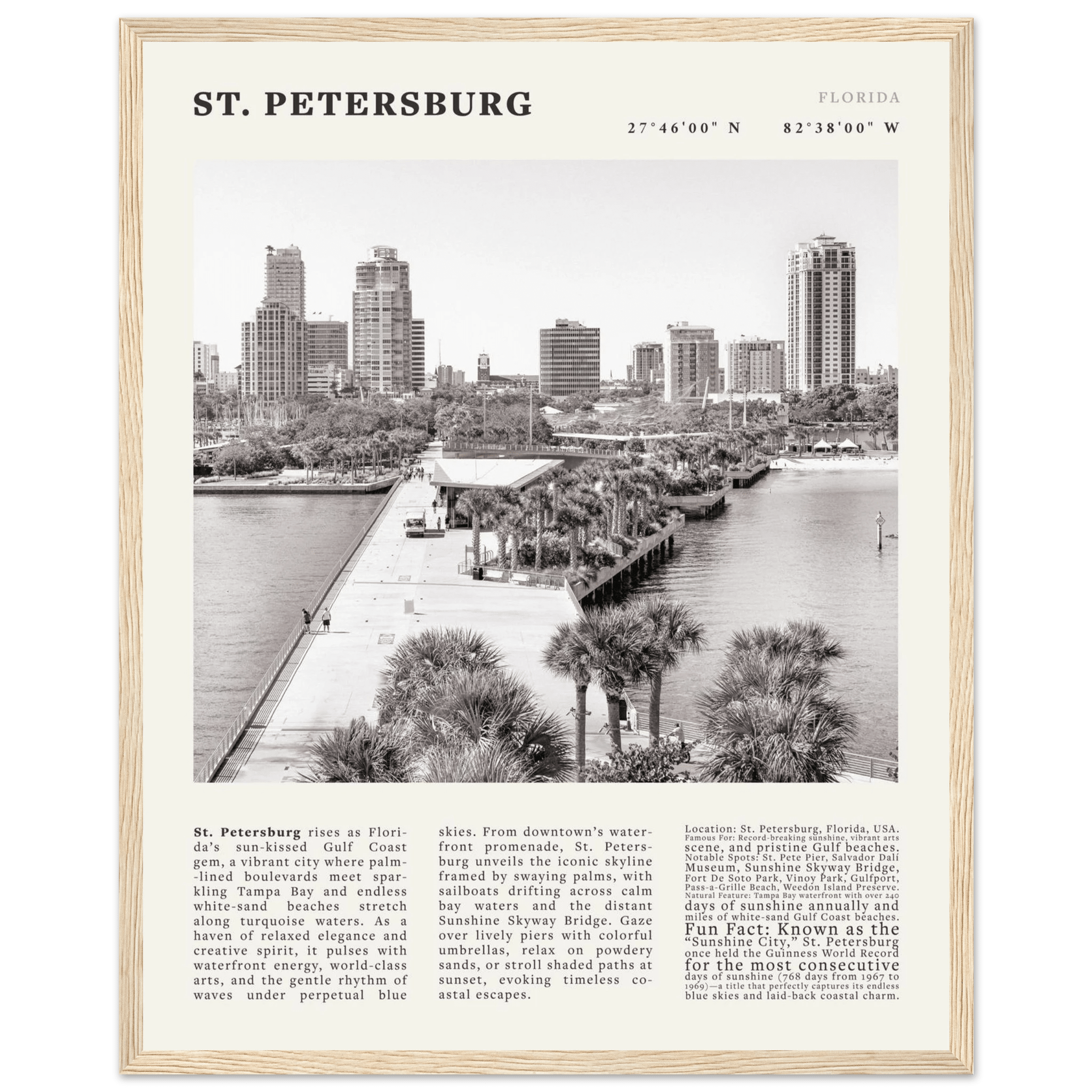 St. Petersburg Florida Poster Black and White – Vintage St Pete Skyline Print (Digital & Printed Options) - Evergreen Posters
