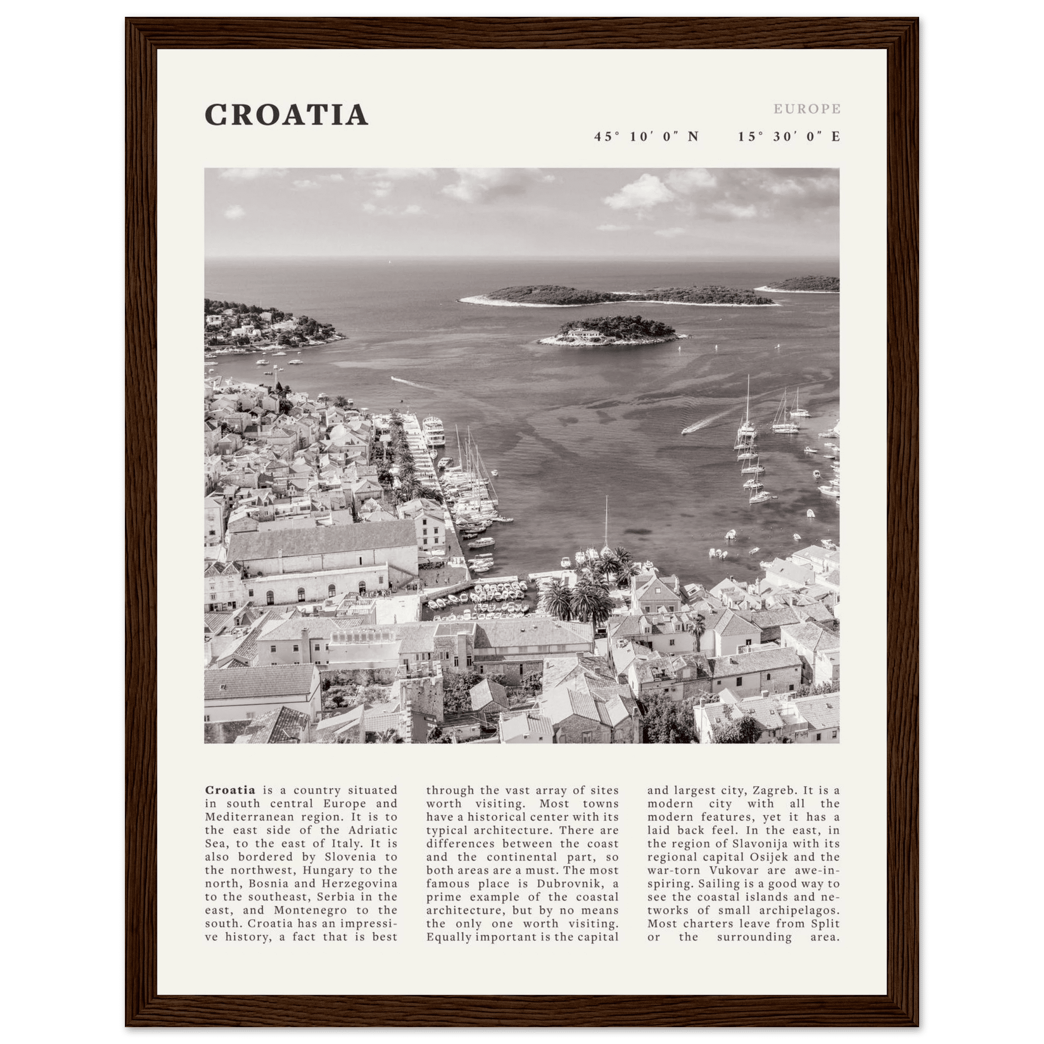 Croatia Poster | Black & White Hvar Island Wall Art | Adriatic Travel Print Decor - Evergreen Posters