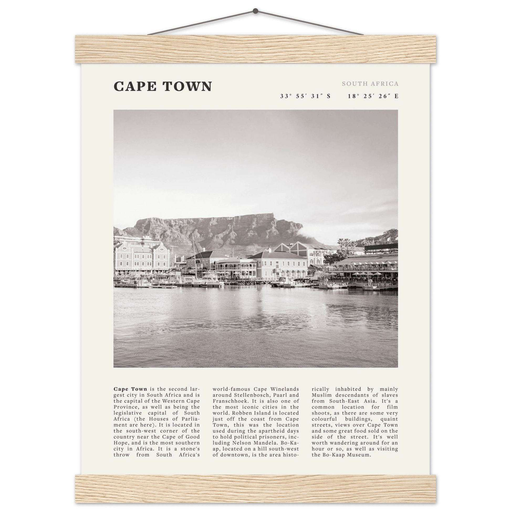 Cape Town Poster | Black & White Table Mountain Wall Art | South Africa Travel Print - Evergreen Posters