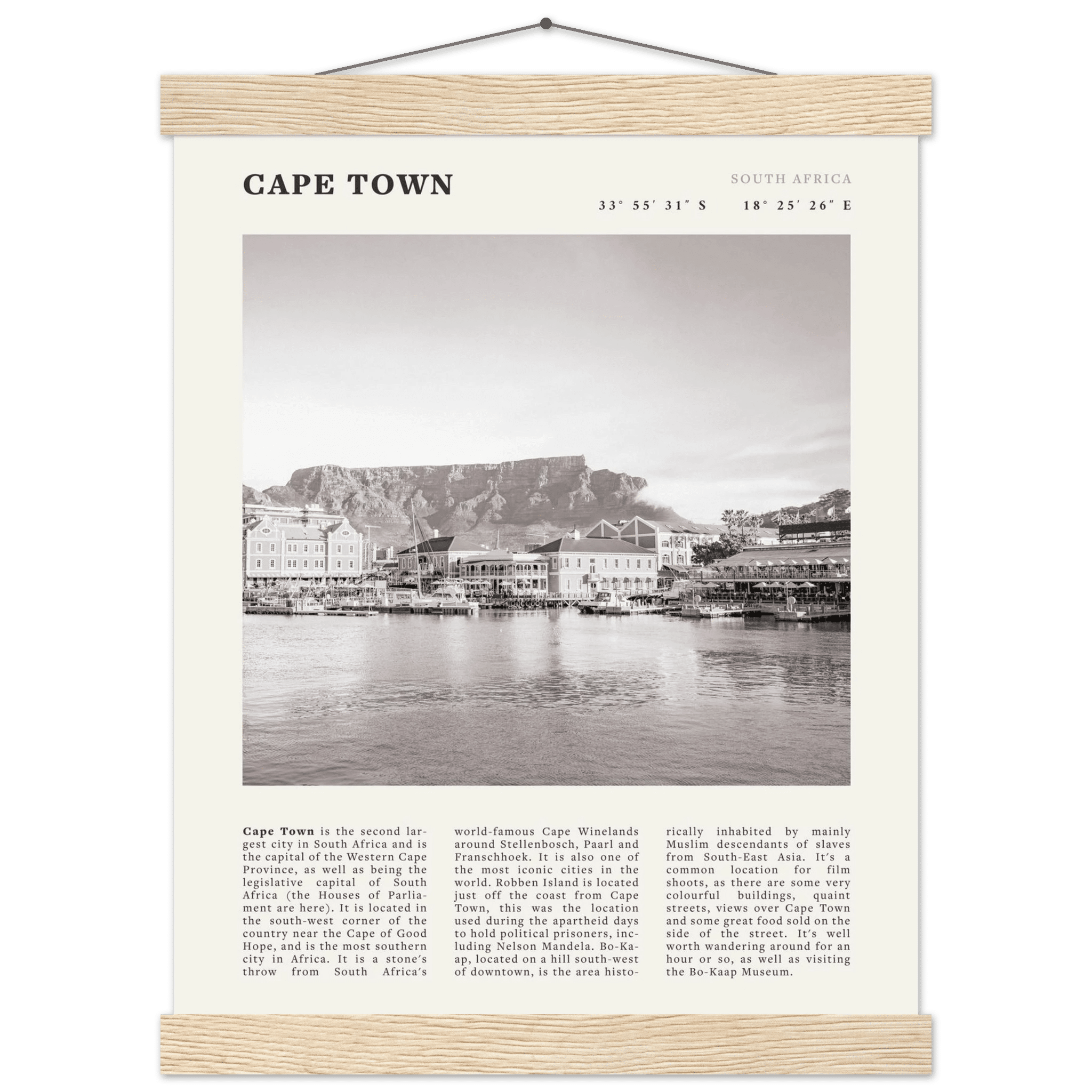 Cape Town Poster | Black & White Table Mountain Wall Art | South Africa Travel Print - Evergreen Posters