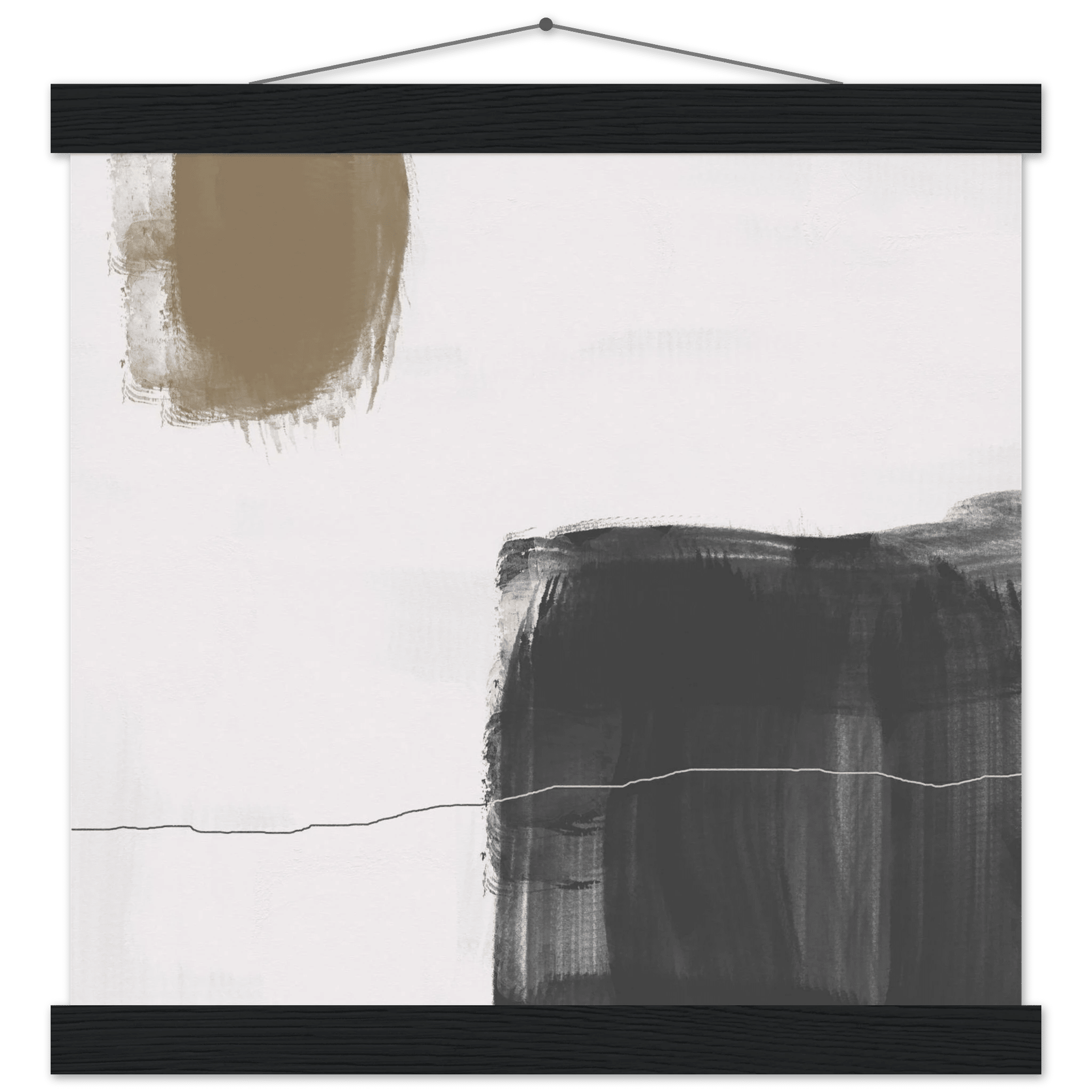 Olive & Black Brushstroke Abstract Poster | Minimalist Square Wall Art | Modern Decor - Evergreen Posters