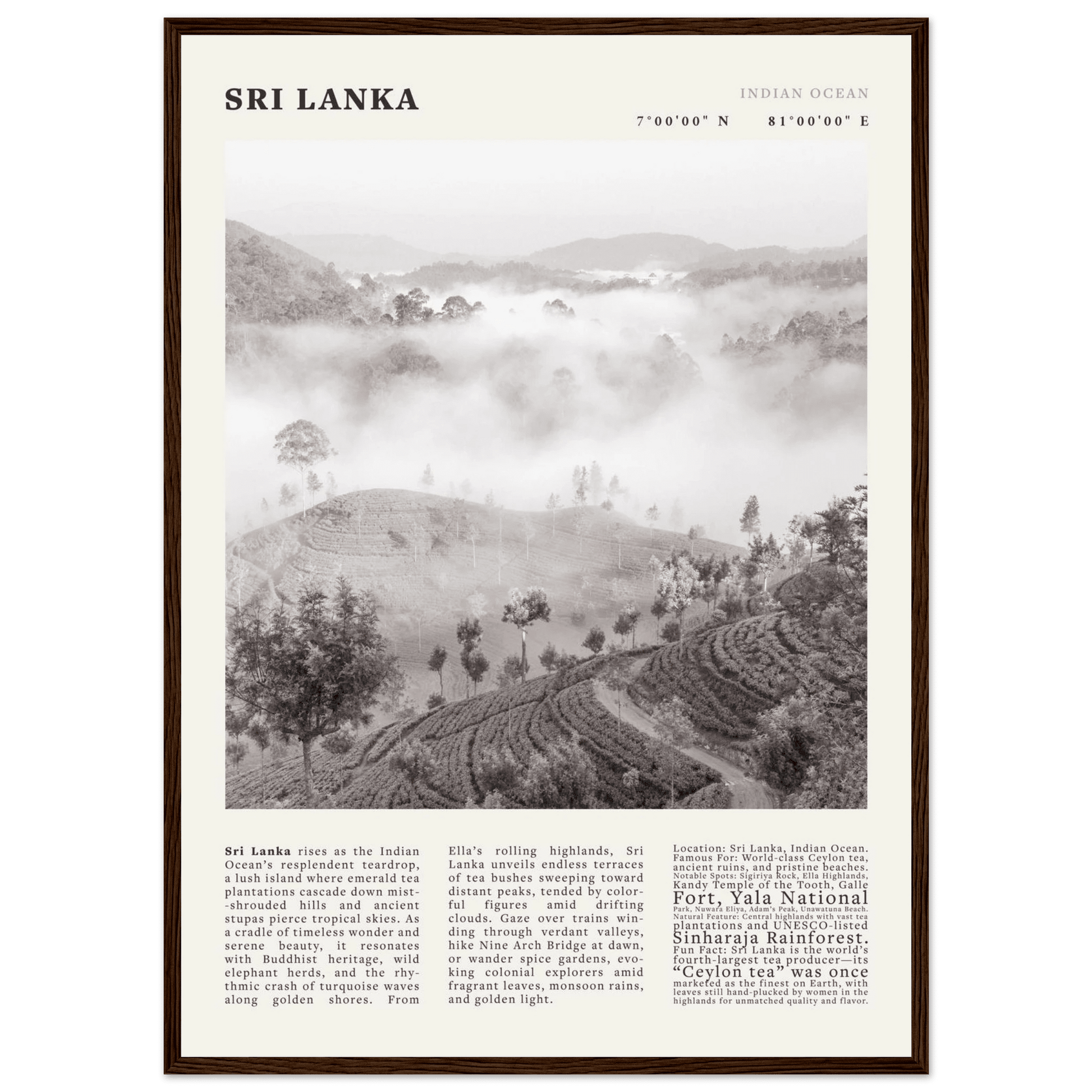 Sri Lanka Poster Black and White – Vintage Ceylon Tea Plantation Print (Digital & Printed Options) - Evergreen Posters