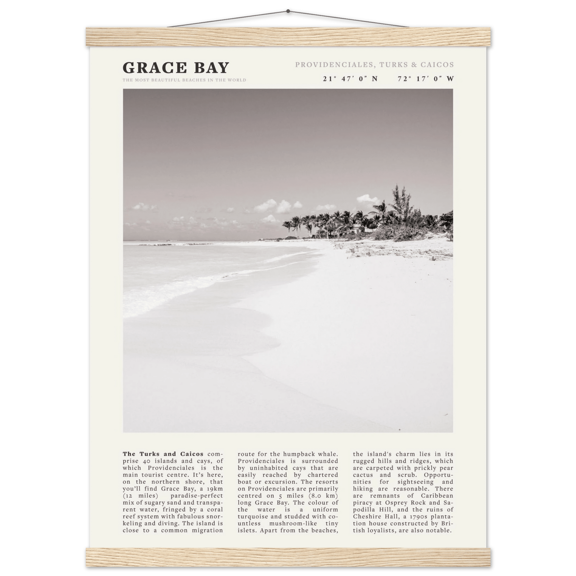 Grace Bay Poster | Black & White Turks & Caicos Wall Art | Caribbean Beach Print - Evergreen Posters