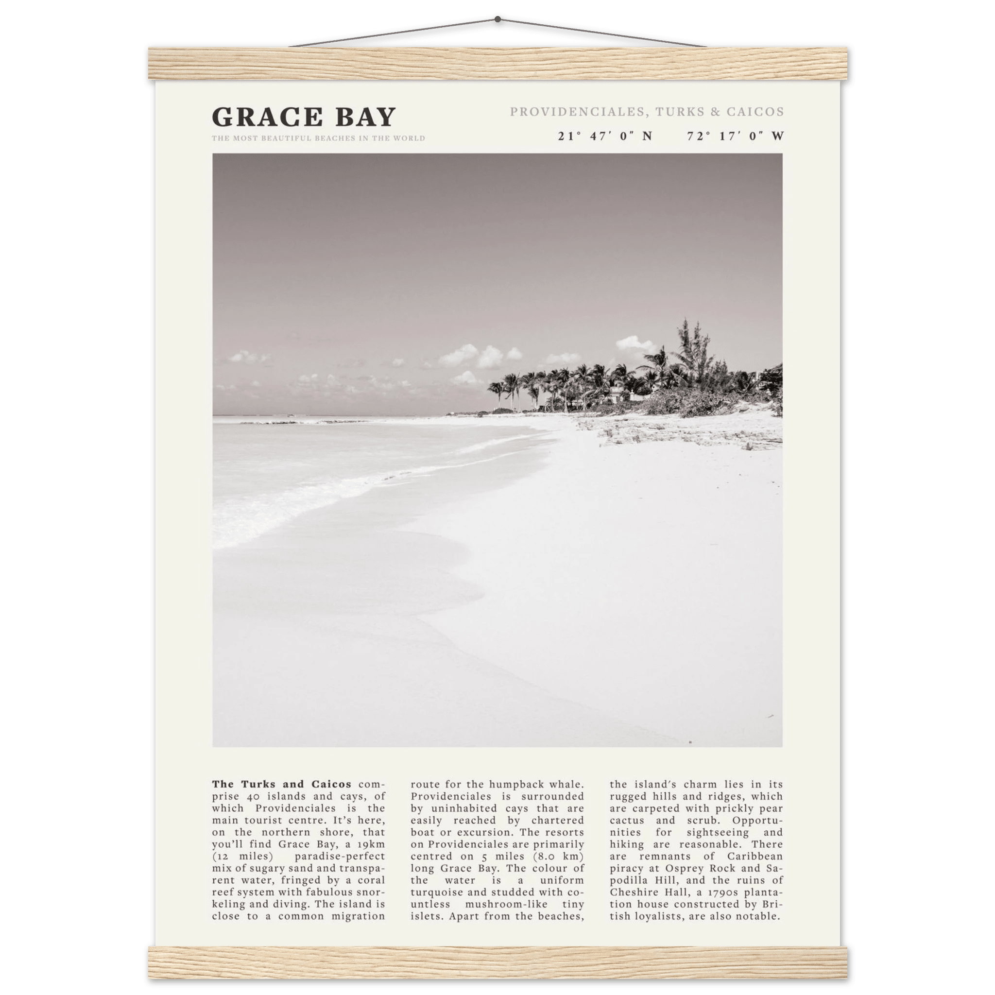 Grace Bay Poster | Black & White Turks & Caicos Wall Art | Caribbean Beach Print - Evergreen Posters