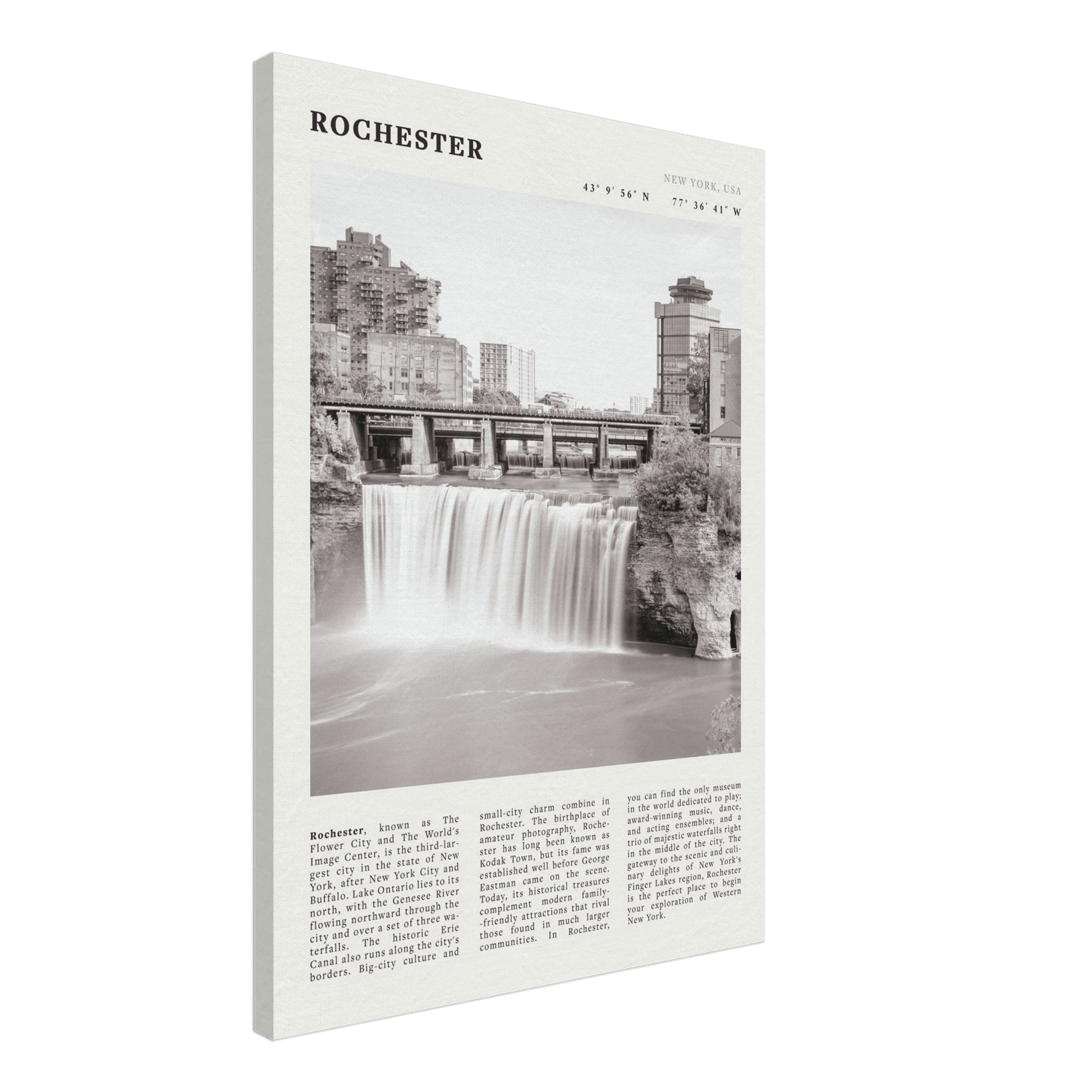 Rochester Poster | Black & White High Falls Wall Art | New York Travel Print - Evergreen Posters