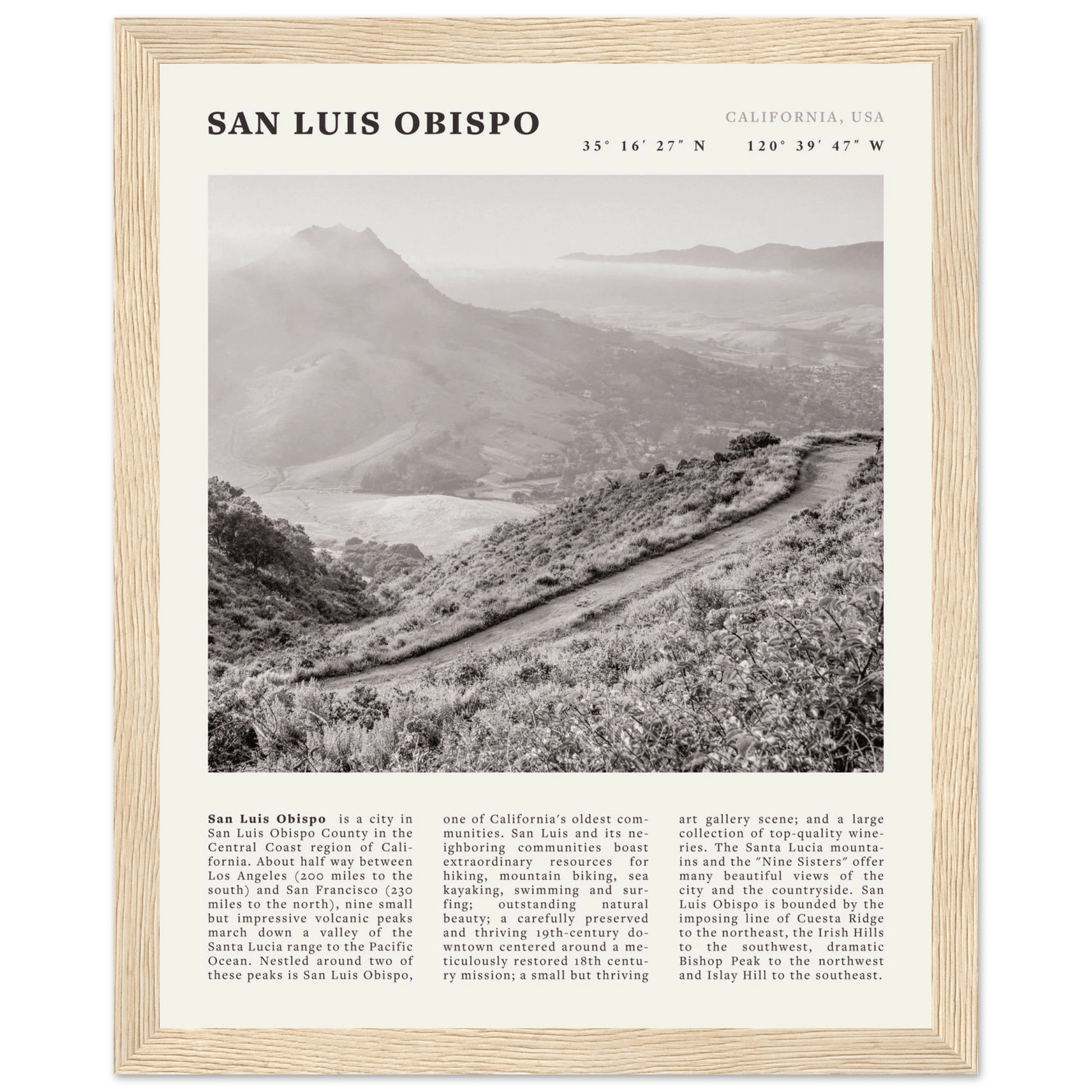 San Luis Obispo Poster | Black & White California Wall Art | SLO Travel Print - Evergreen Posters