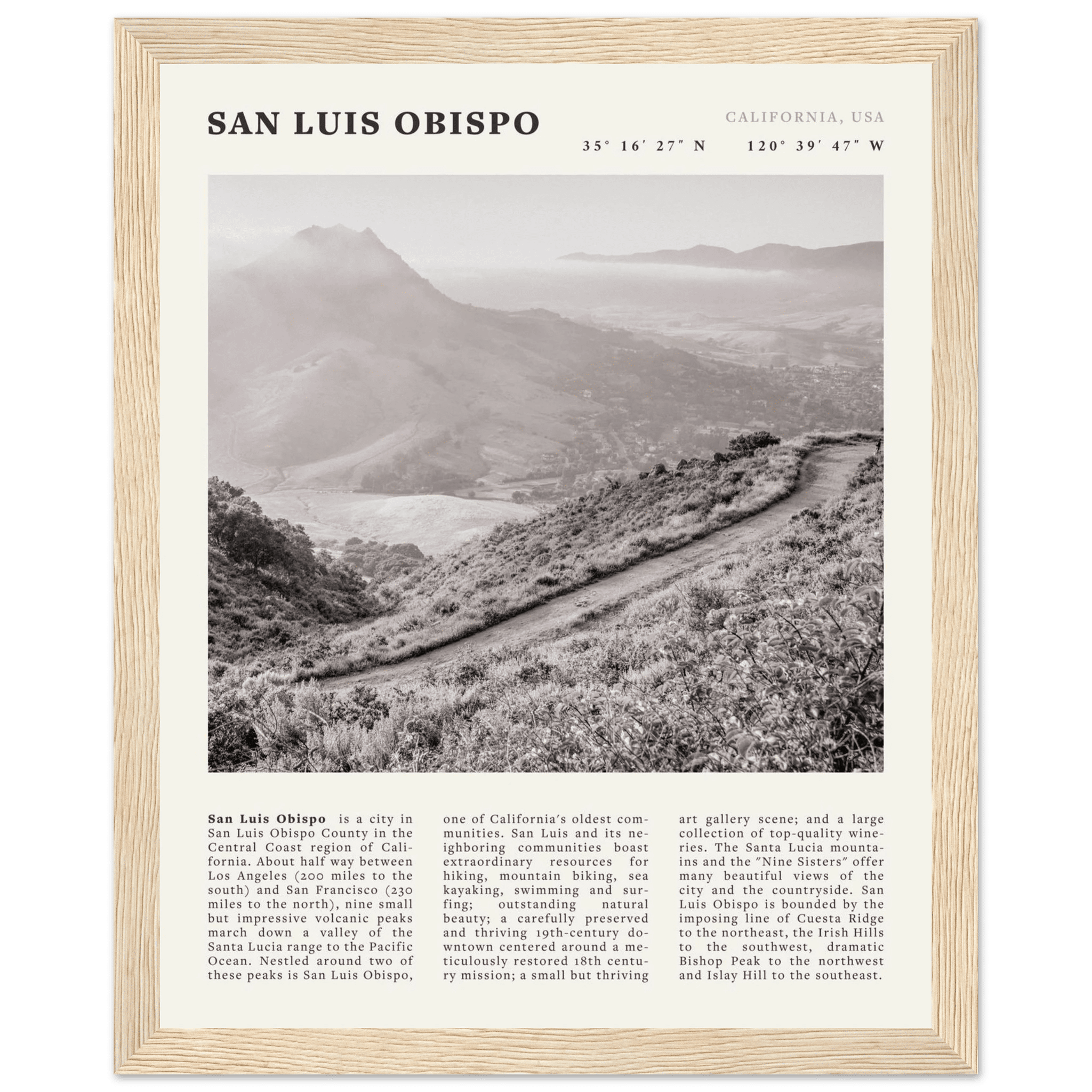 San Luis Obispo Poster | Black & White California Wall Art | SLO Travel Print - Evergreen Posters