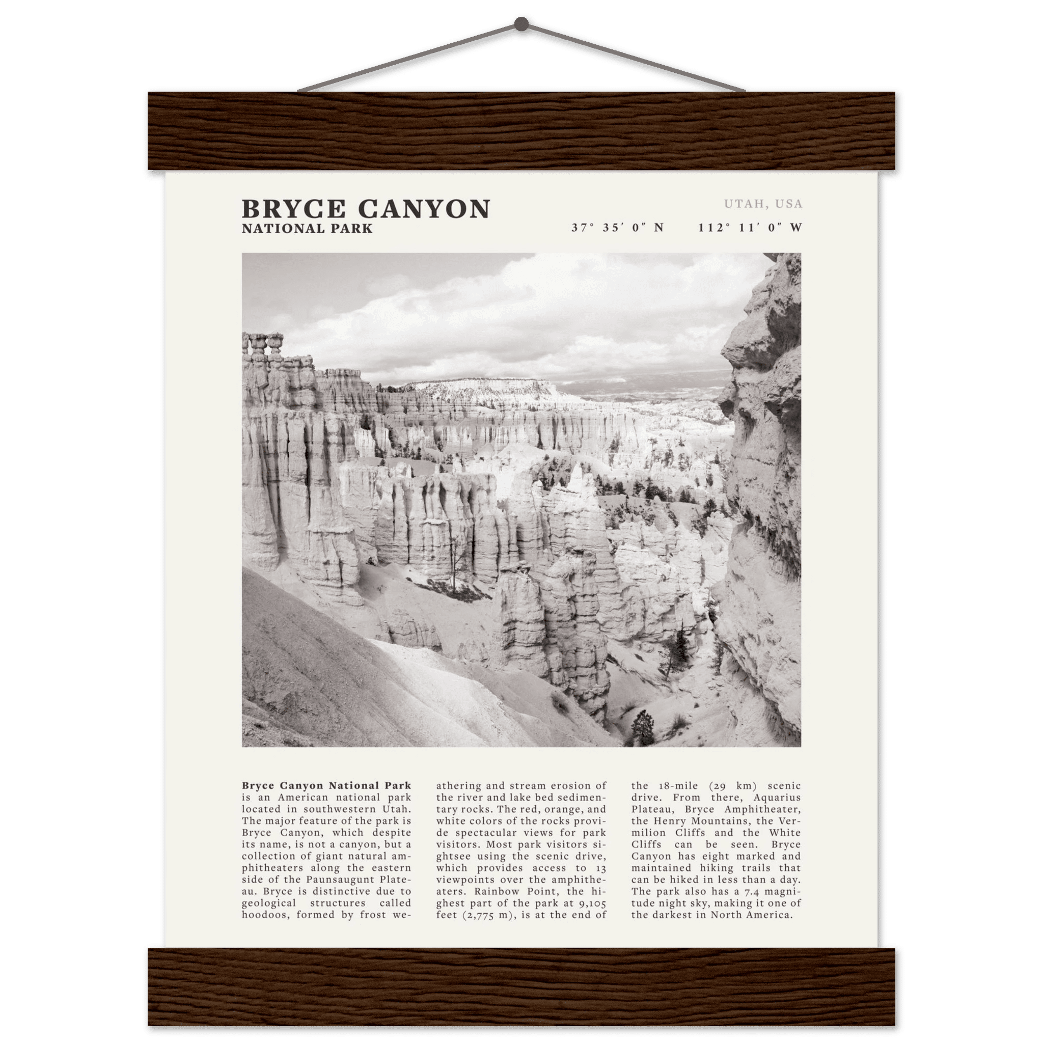 Bryce Canyon National Park Poster | Black & White Utah Hoodoos Wall Art Print - Evergreen Posters - 35