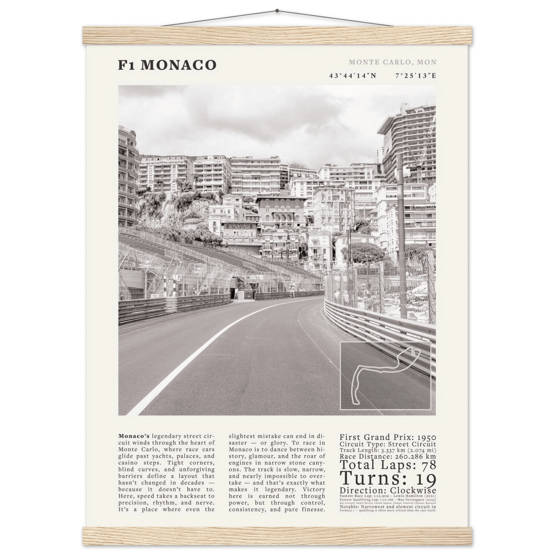 F1 Monaco Poster Black and White – Vintage Monte Carlo Street Circuit Print (Digital & Printed Options) - Evergreen Posters