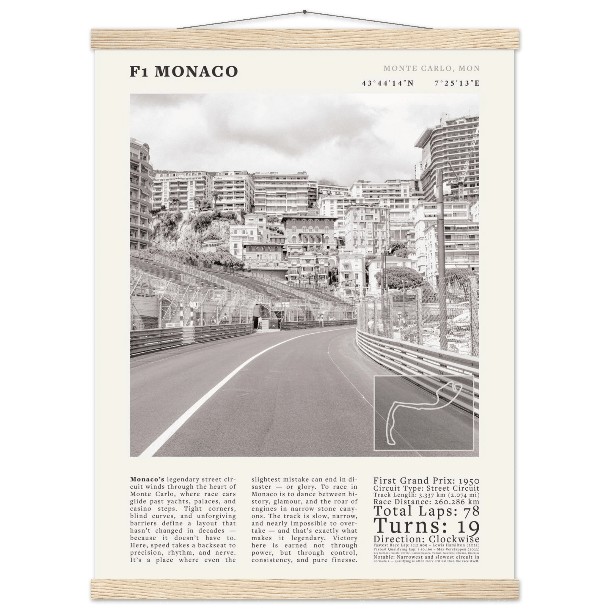 F1 Monaco Poster Black and White – Vintage Monte Carlo Street Circuit Print (Digital & Printed Options) - Evergreen Posters