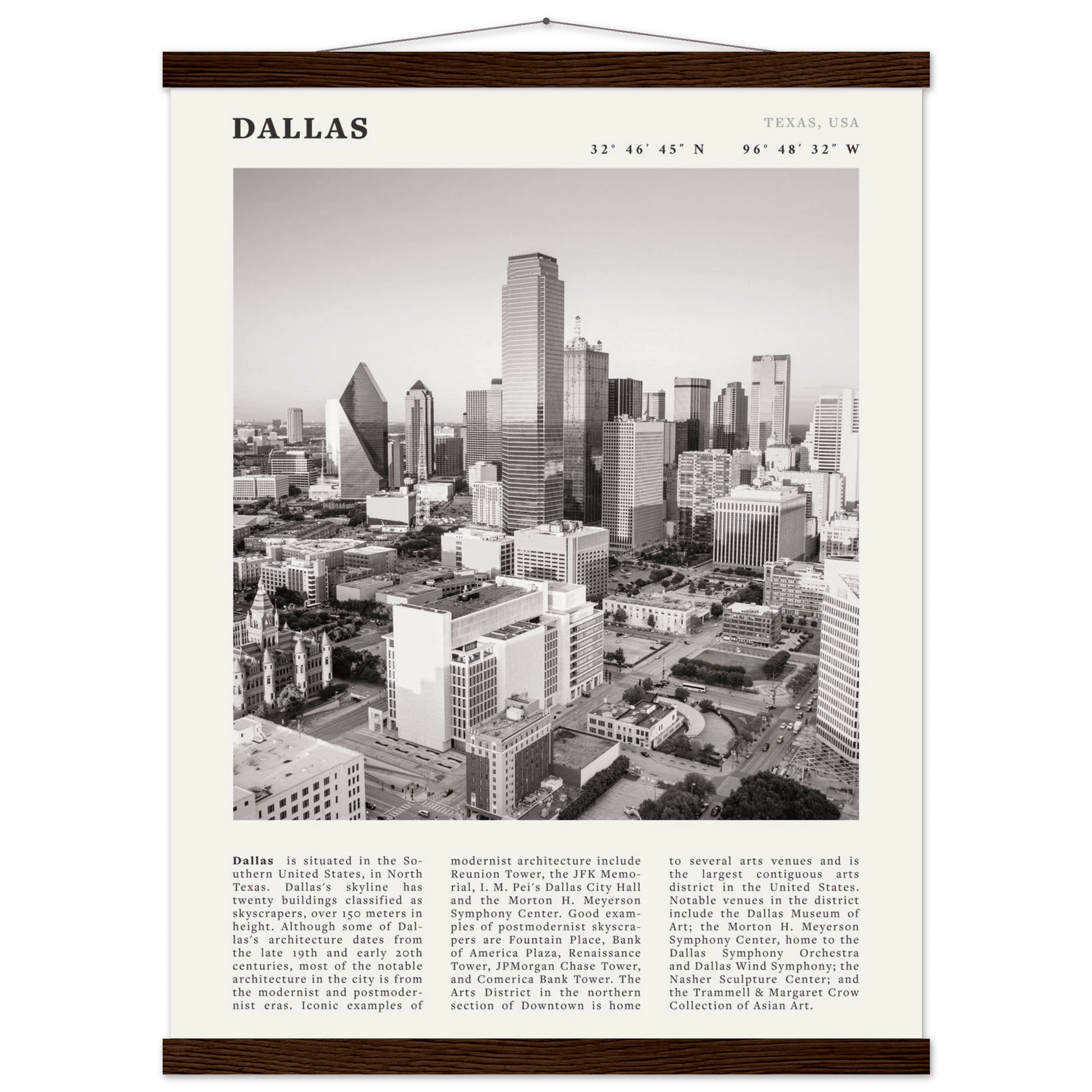 Dallas Poster | Black & White Texas Skyline Wall Art | City Travel Print Decor - Evergreen Posters
