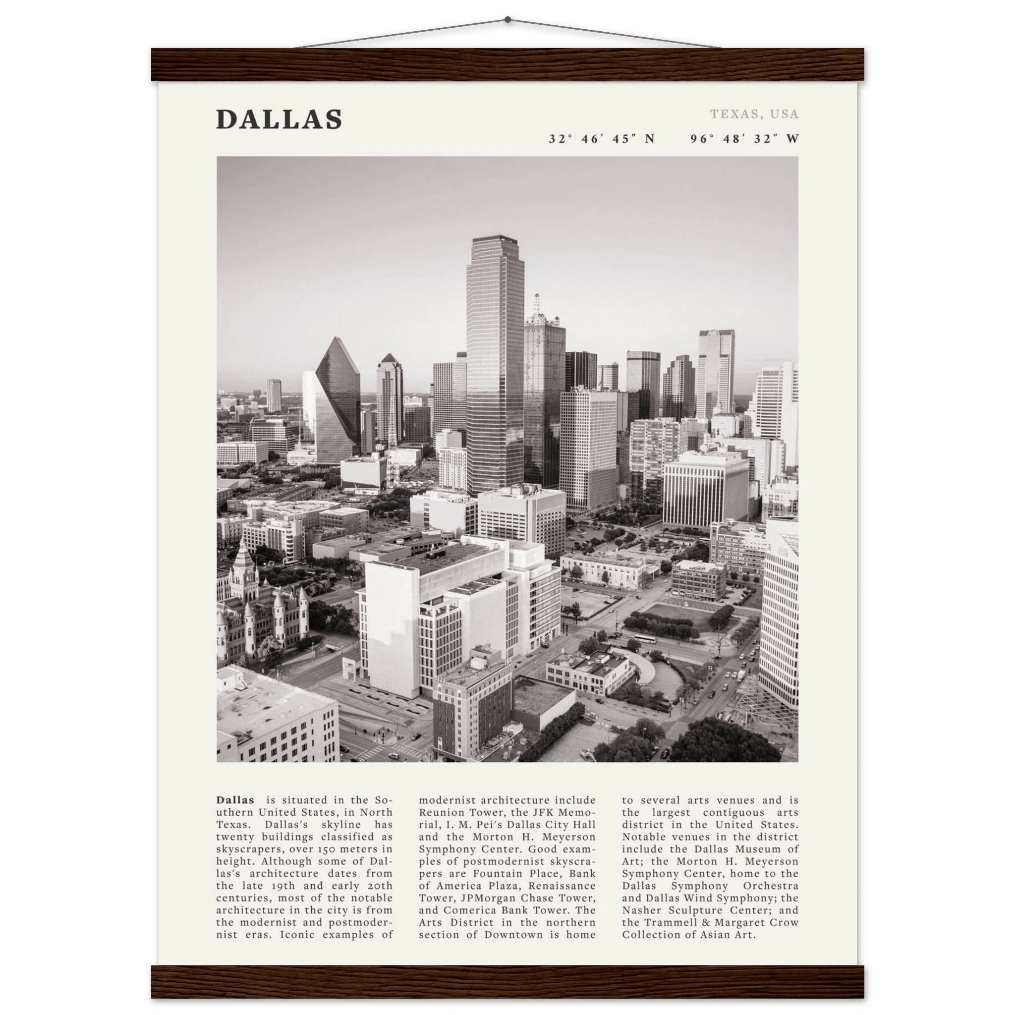 Dallas Poster | Black & White Texas Skyline Wall Art | City Travel Print Decor - Evergreen Posters