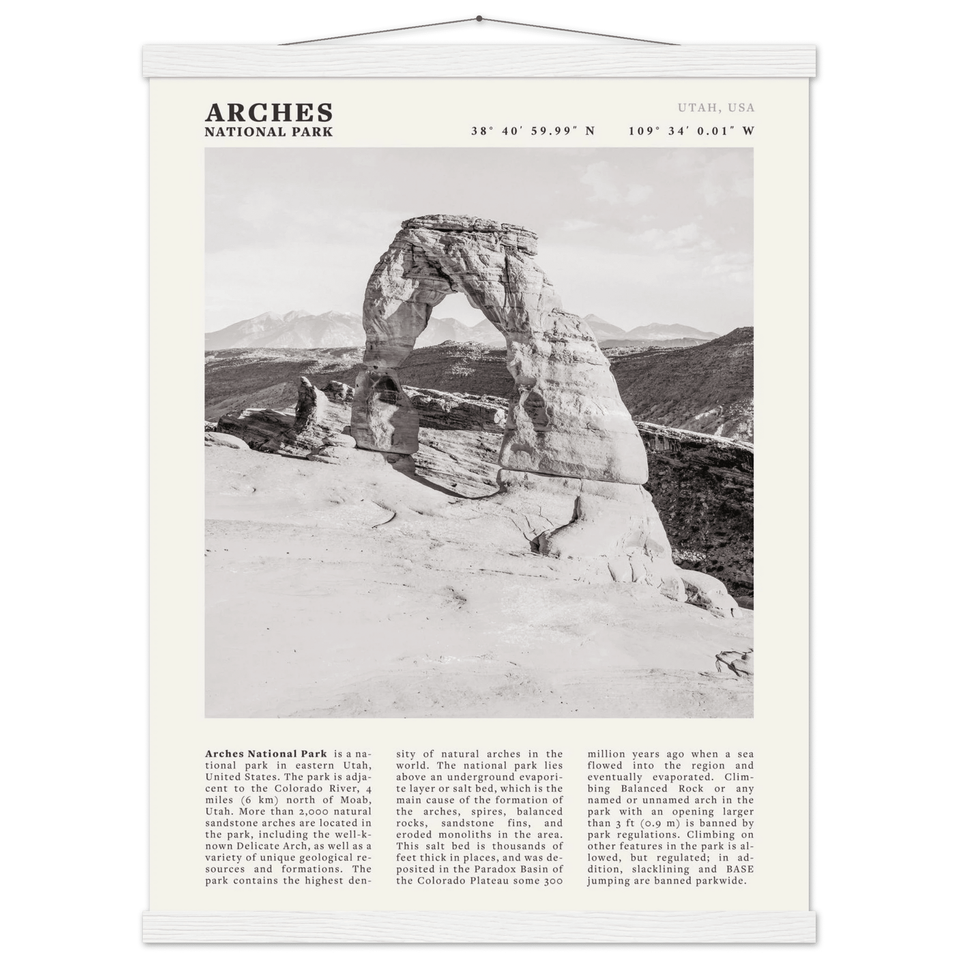 Arches National Park Poster | Black & White Utah Wall Art | Delicate Arch Print - Evergreen Posters