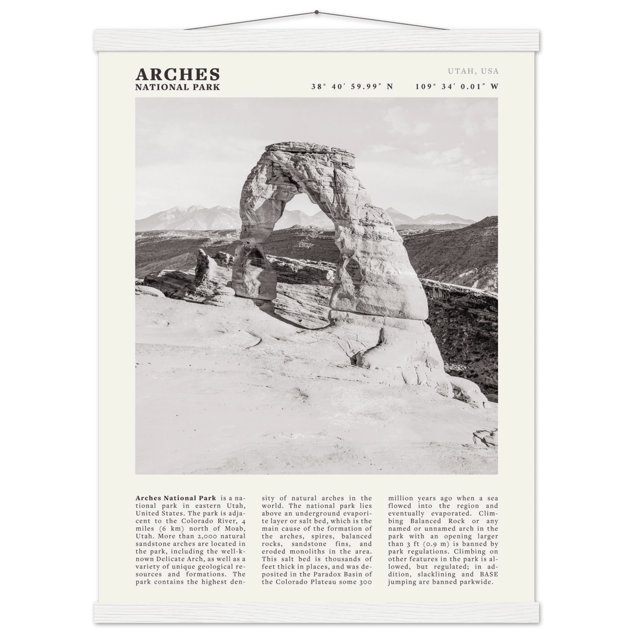 Arches National Park Poster | Black & White Utah Wall Art | Delicate Arch Print - Evergreen Posters