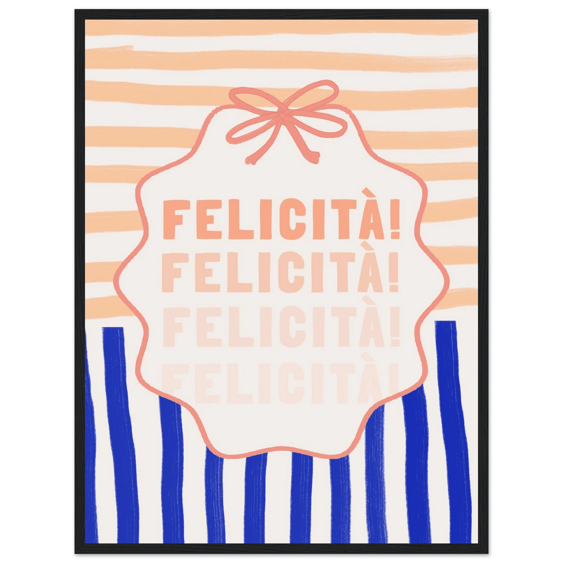 Felicità Italian Happiness Quote Print | Coquette Stripe Wall Art - Evergreen Posters