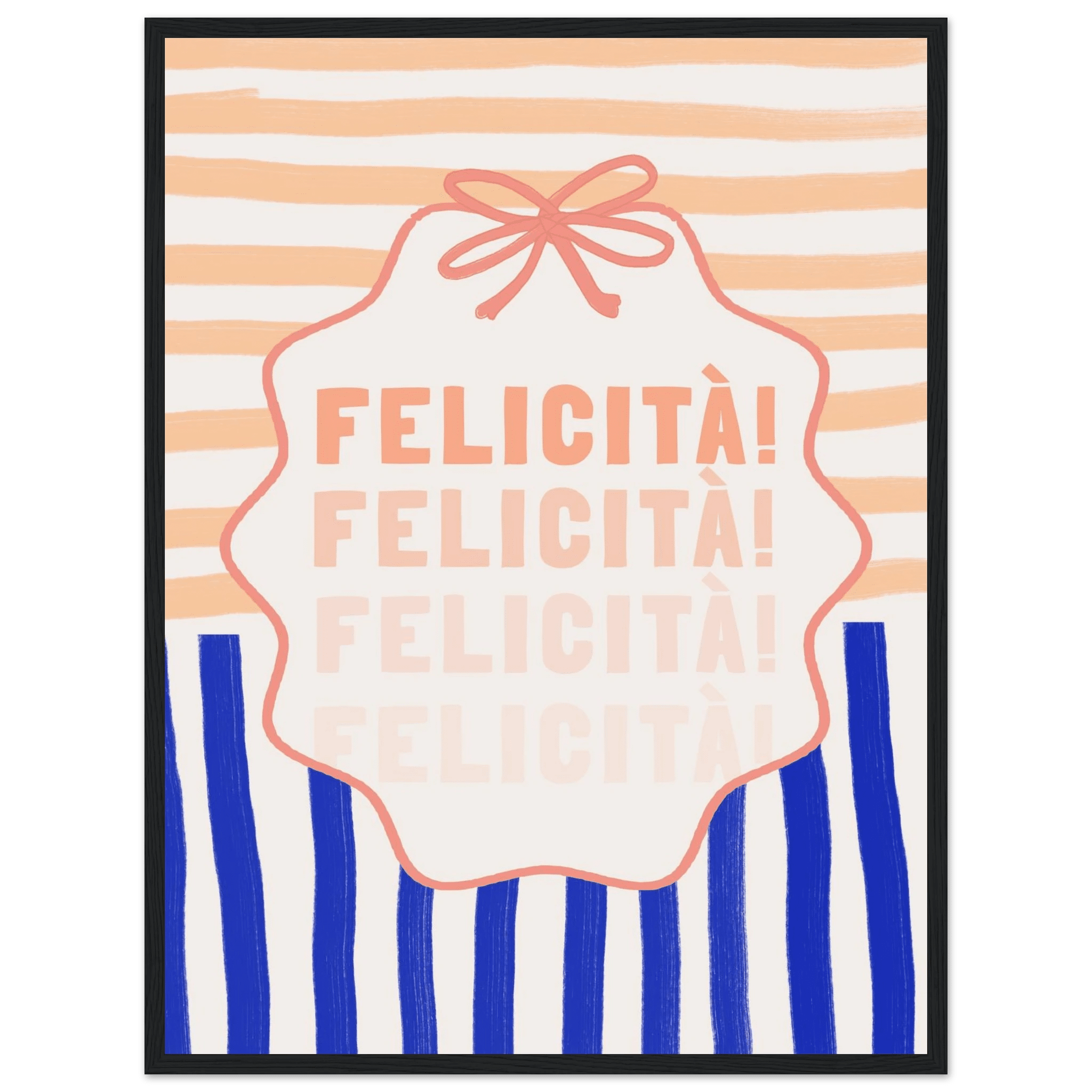 Felicità Italian Happiness Quote Print | Coquette Stripe Wall Art - Evergreen Posters