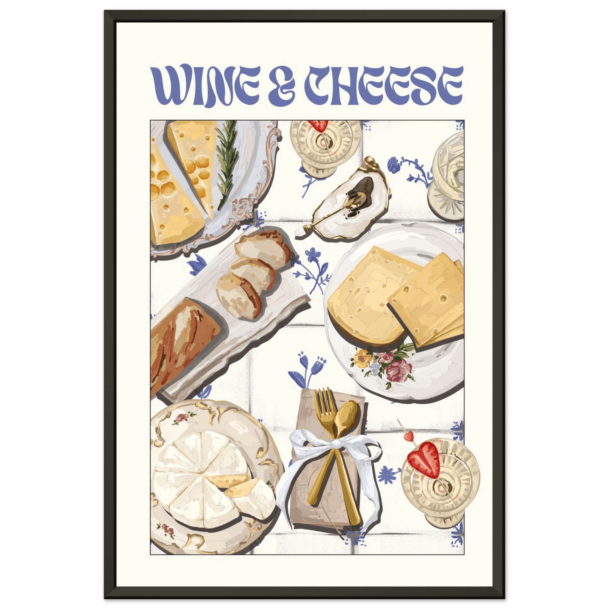 Wine & Cheese Poster – Elegant Kitchen & Dining Wall Art Print (Digital & Printed Options) - Evergreen Posters