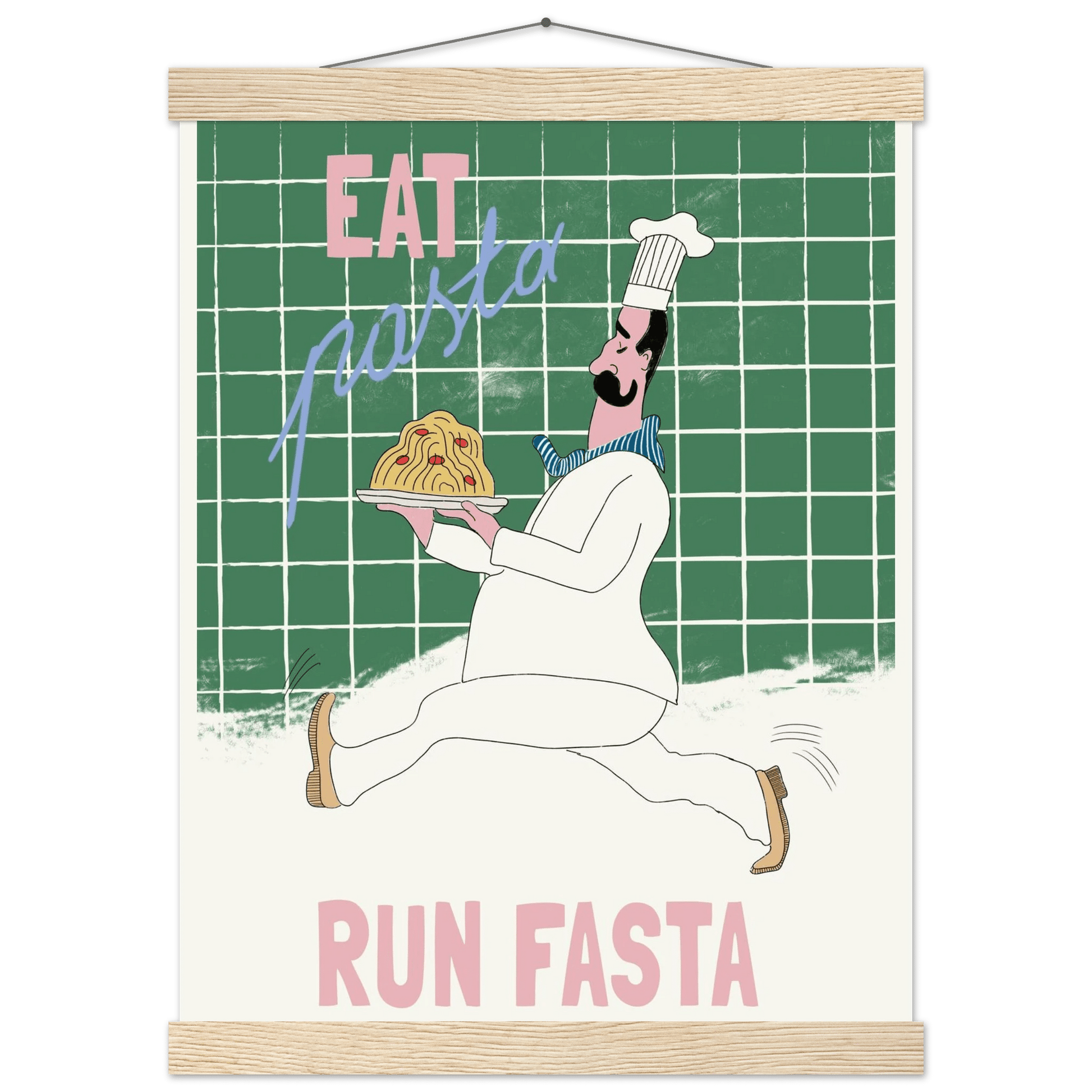 Eat Pasta Run Fasta Poster – Playful Kitchen Wall Art Print (Green Edition) - Evergreen Posters