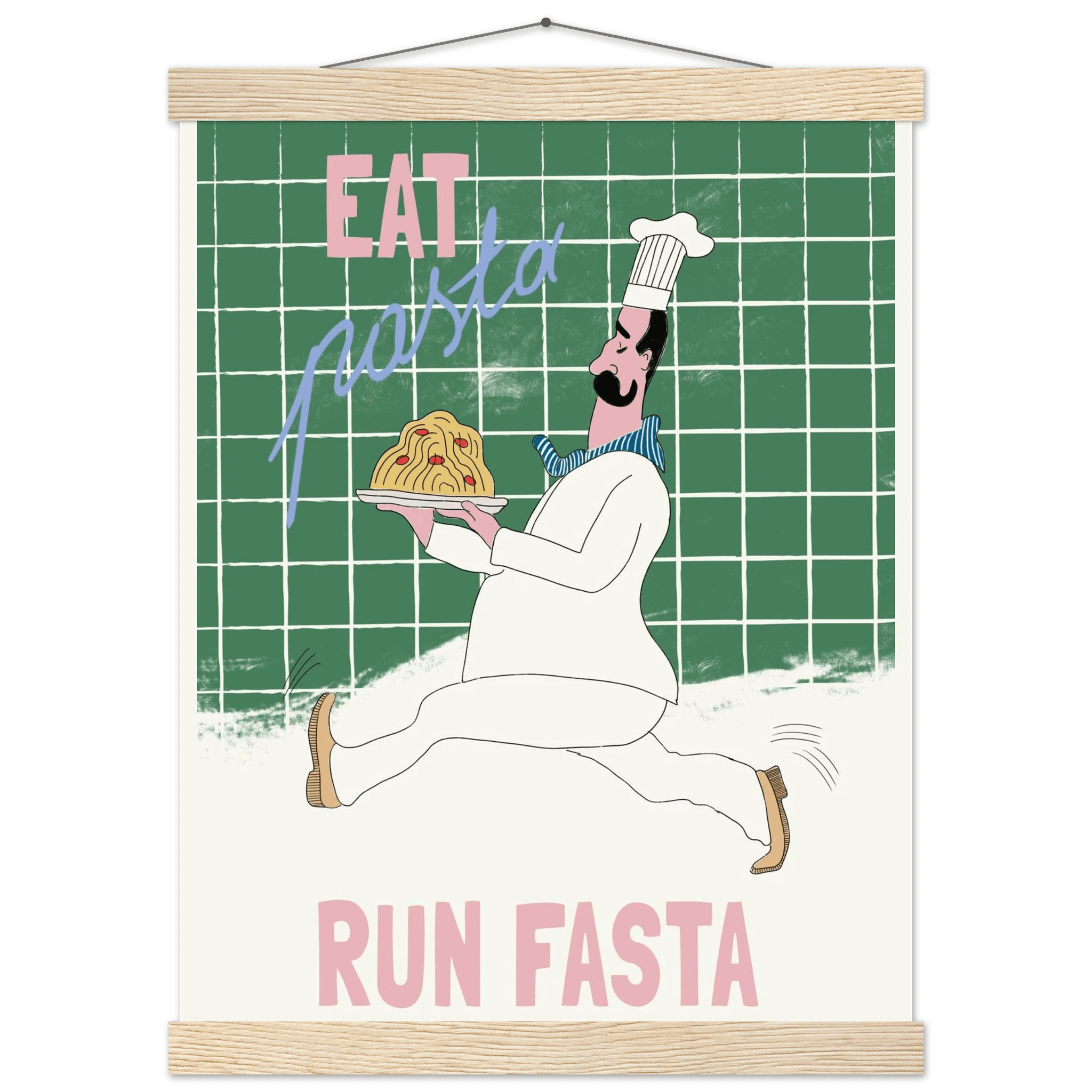 Eat Pasta Run Fasta Poster – Playful Kitchen Wall Art Print (Green Edition) - Evergreen Posters
