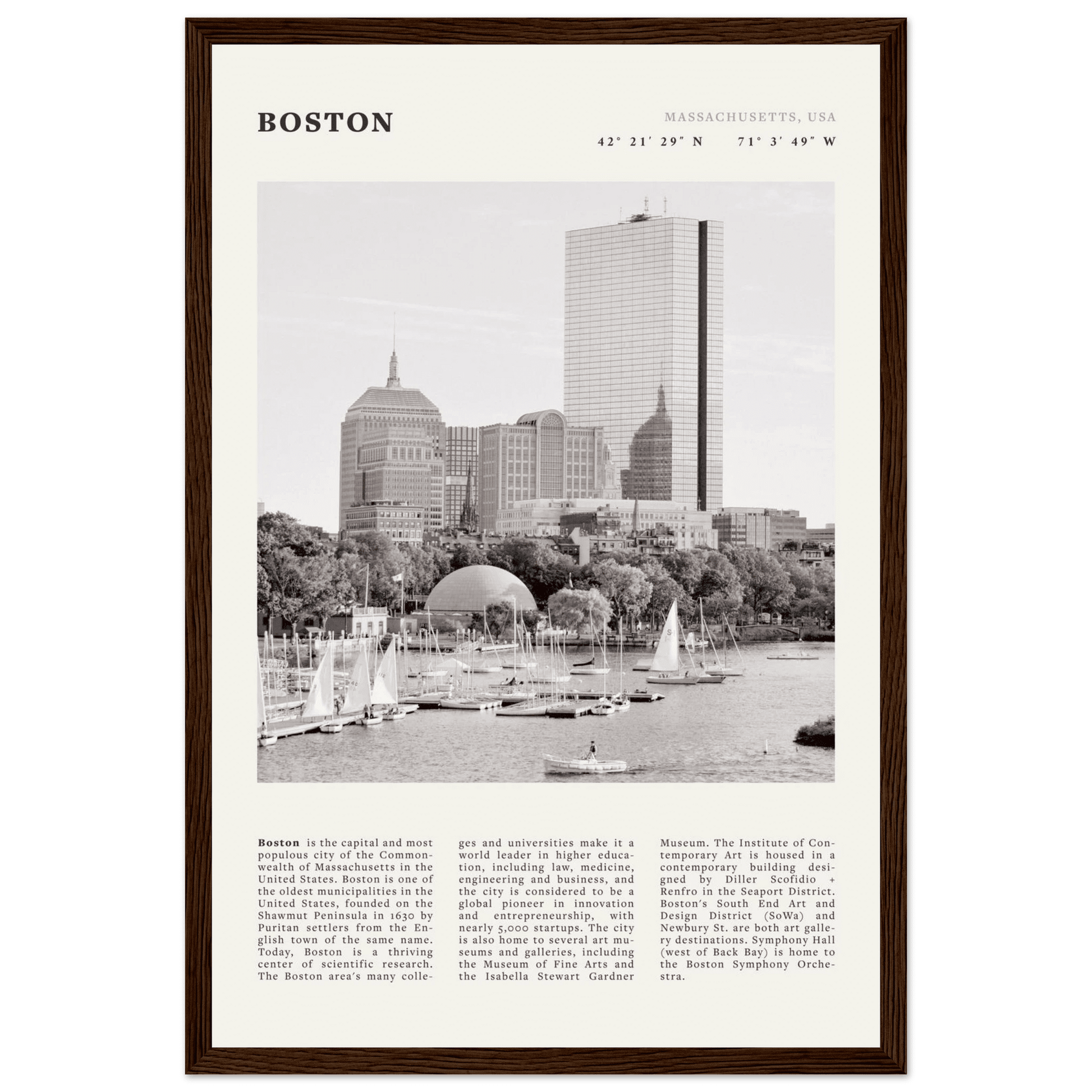 Boston Poster | Black & White Charles River Skyline Wall Art | Massachusetts Print - Evergreen Posters