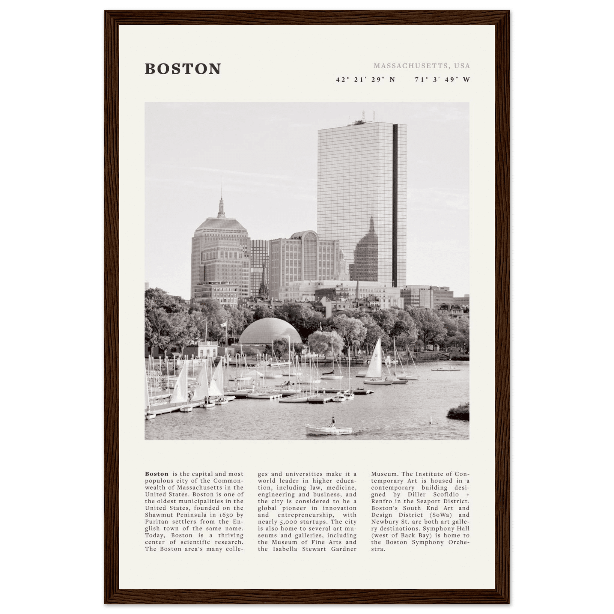 Boston Poster | Black & White Charles River Skyline Wall Art | Massachusetts Print - Evergreen Posters