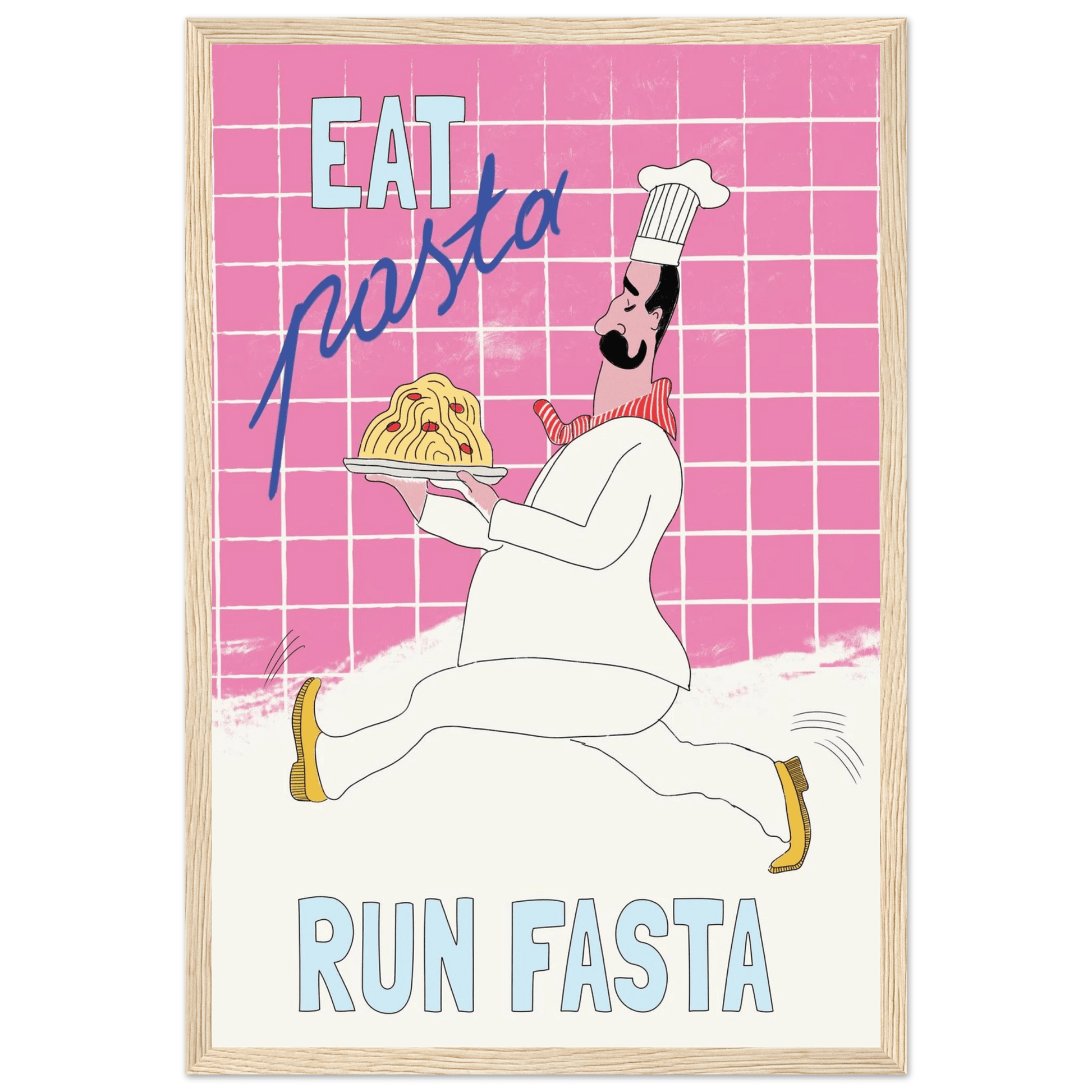 Eat Pasta Run Fasta Poster – Playful Kitchen Wall Art Print (Pink Edition) - Evergreen Posters