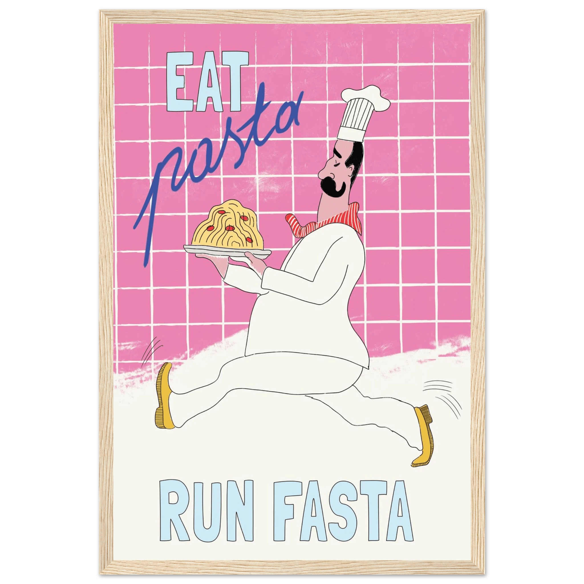 Eat Pasta Run Fasta Poster – Playful Kitchen Wall Art Print (Pink Edition) - Evergreen Posters