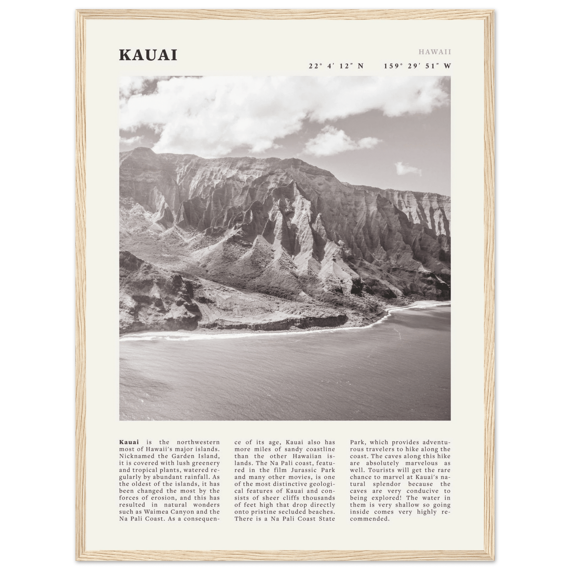 Kauai Poster | Black & White Na Pali Coast Wall Art | Hawaii Travel Print Decor - Evergreen Posters