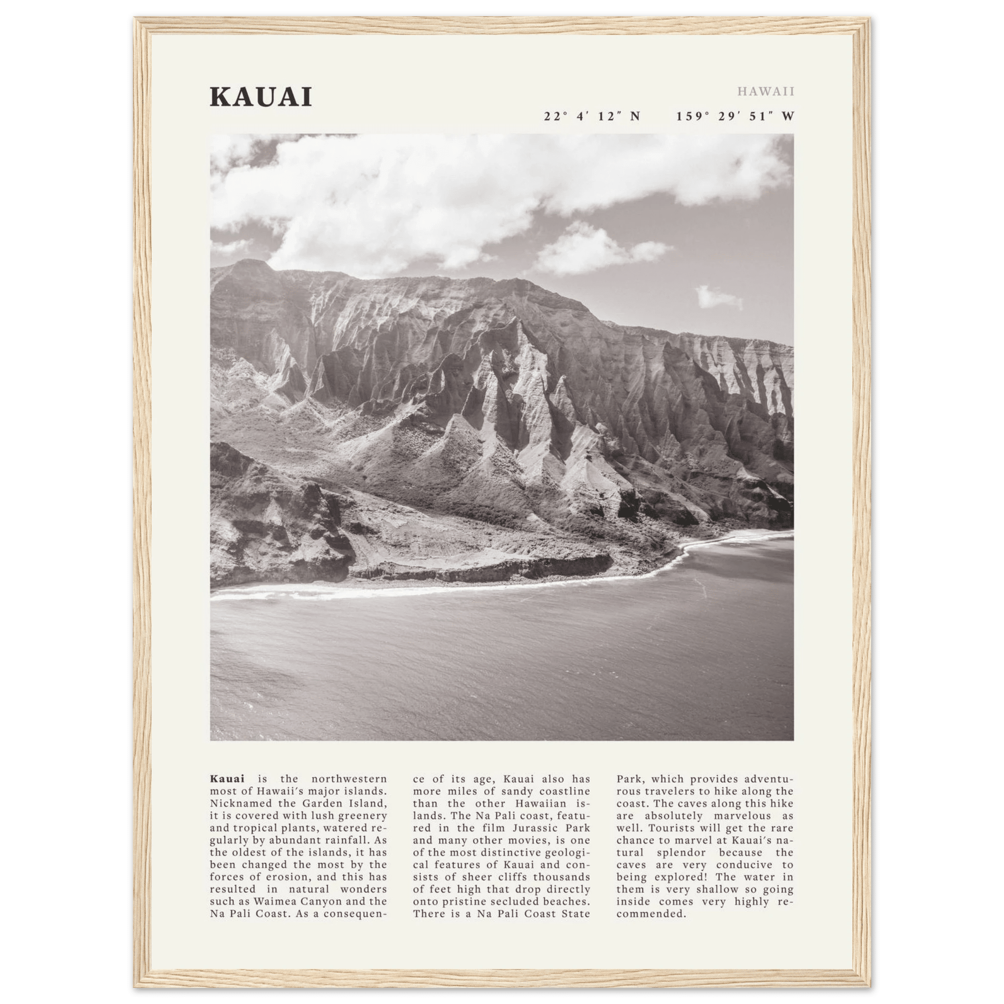 Kauai Poster | Black & White Na Pali Coast Wall Art | Hawaii Travel Print Decor - Evergreen Posters