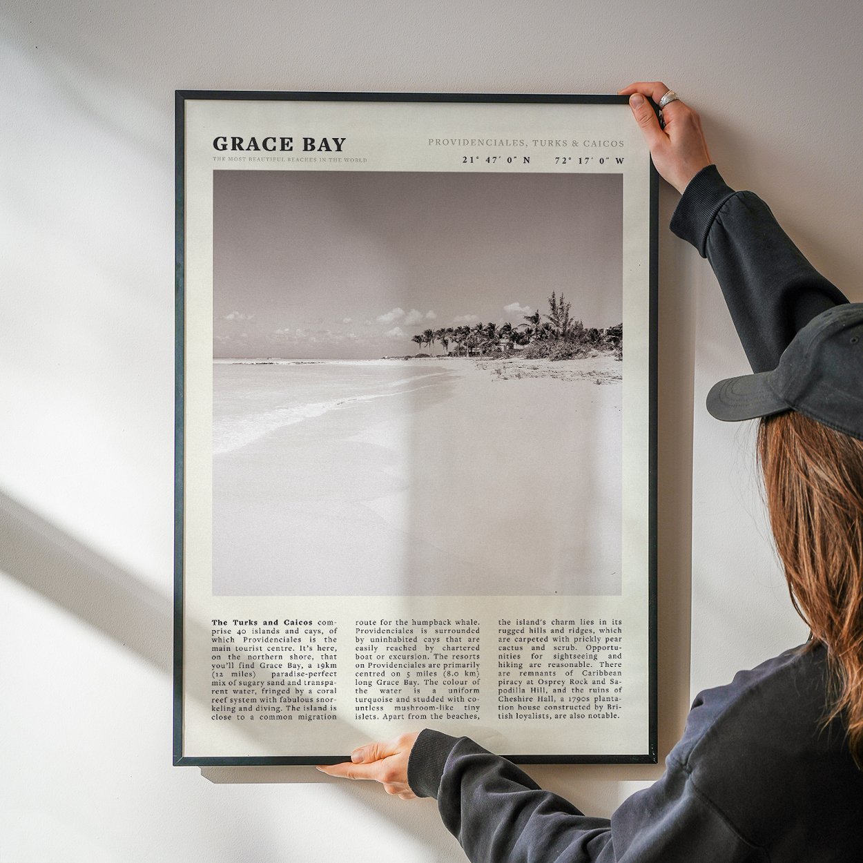 Grace Bay Poster | Black & White Turks & Caicos Wall Art | Caribbean Beach Print - Evergreen Posters