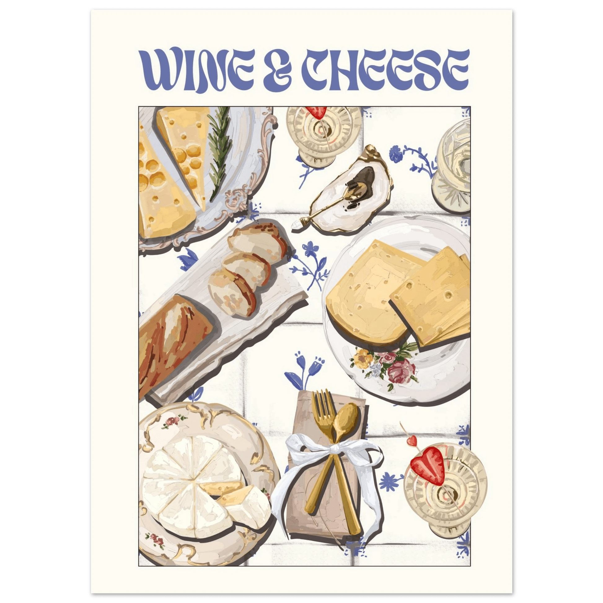 Wine & Cheese Poster – Elegant Kitchen & Dining Wall Art Print (Digital & Printed Options) - Evergreen Posters