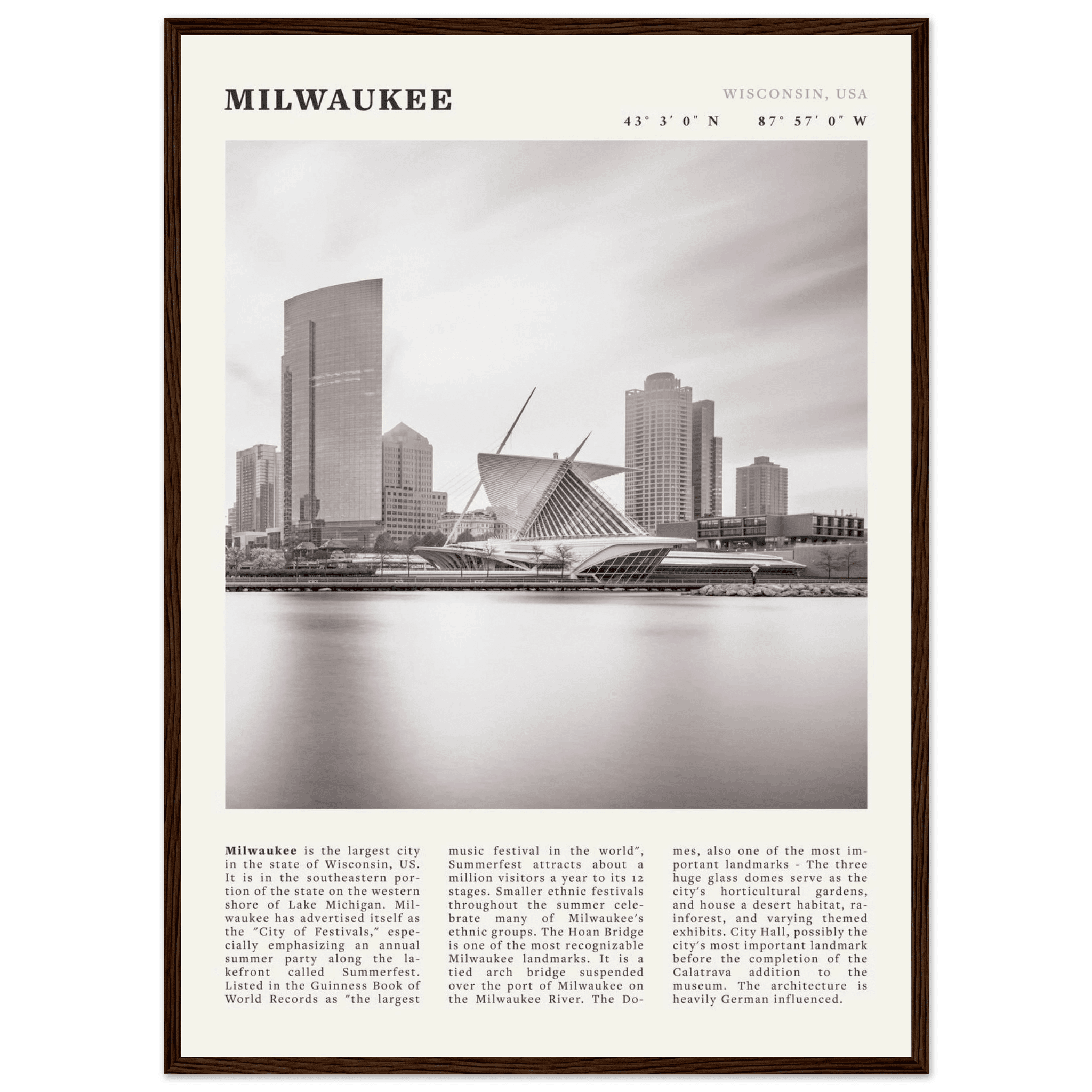 Milwaukee Poster | Black & White Wisconsin City Wall Art | USA Travel Print - Evergreen Posters