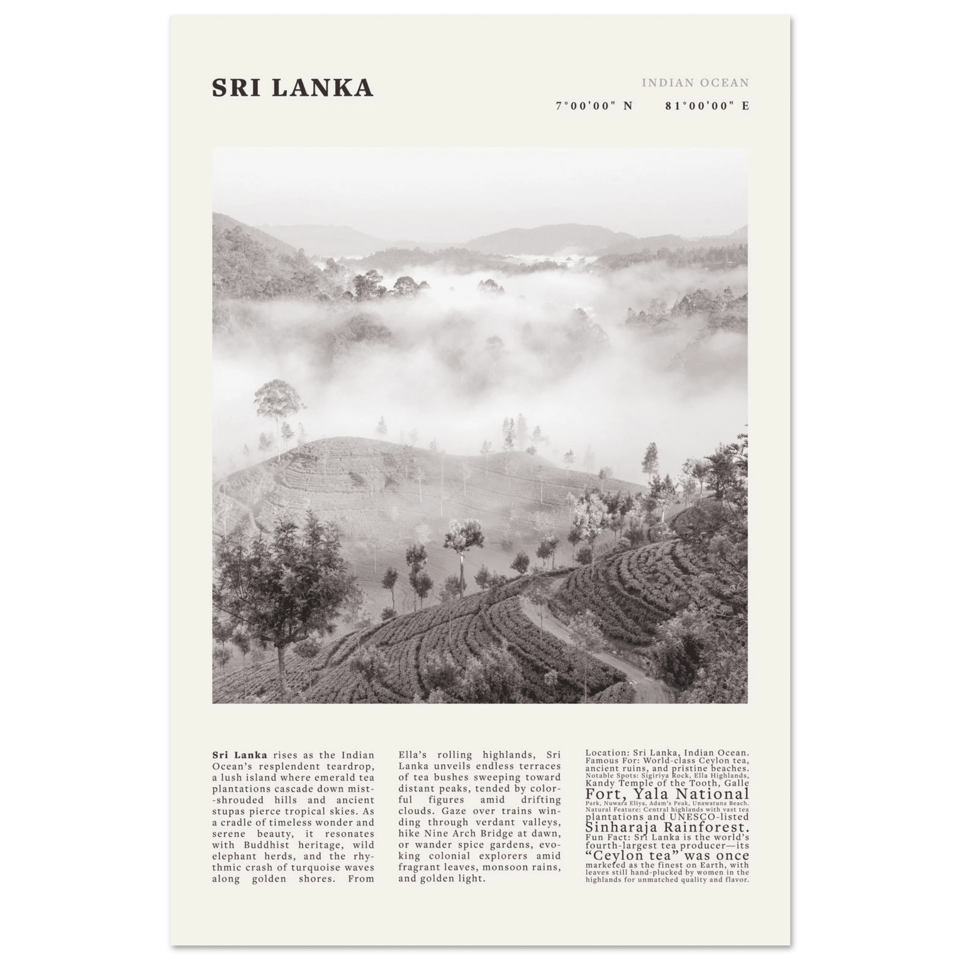 Sri Lanka Poster Black and White – Vintage Ceylon Tea Plantation Print (Digital & Printed Options) - Evergreen Posters