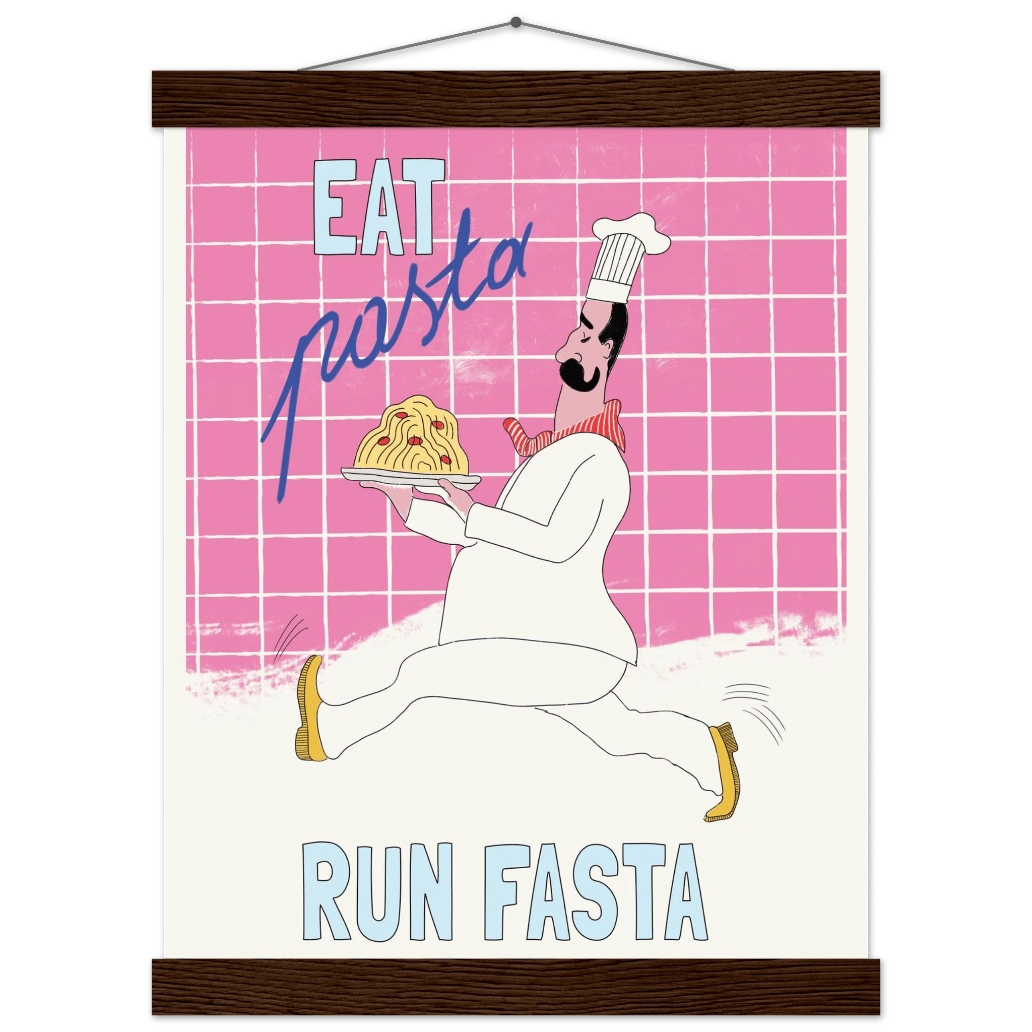 Eat Pasta Run Fasta Poster – Playful Kitchen Wall Art Print (Pink Edition) - Evergreen Posters
