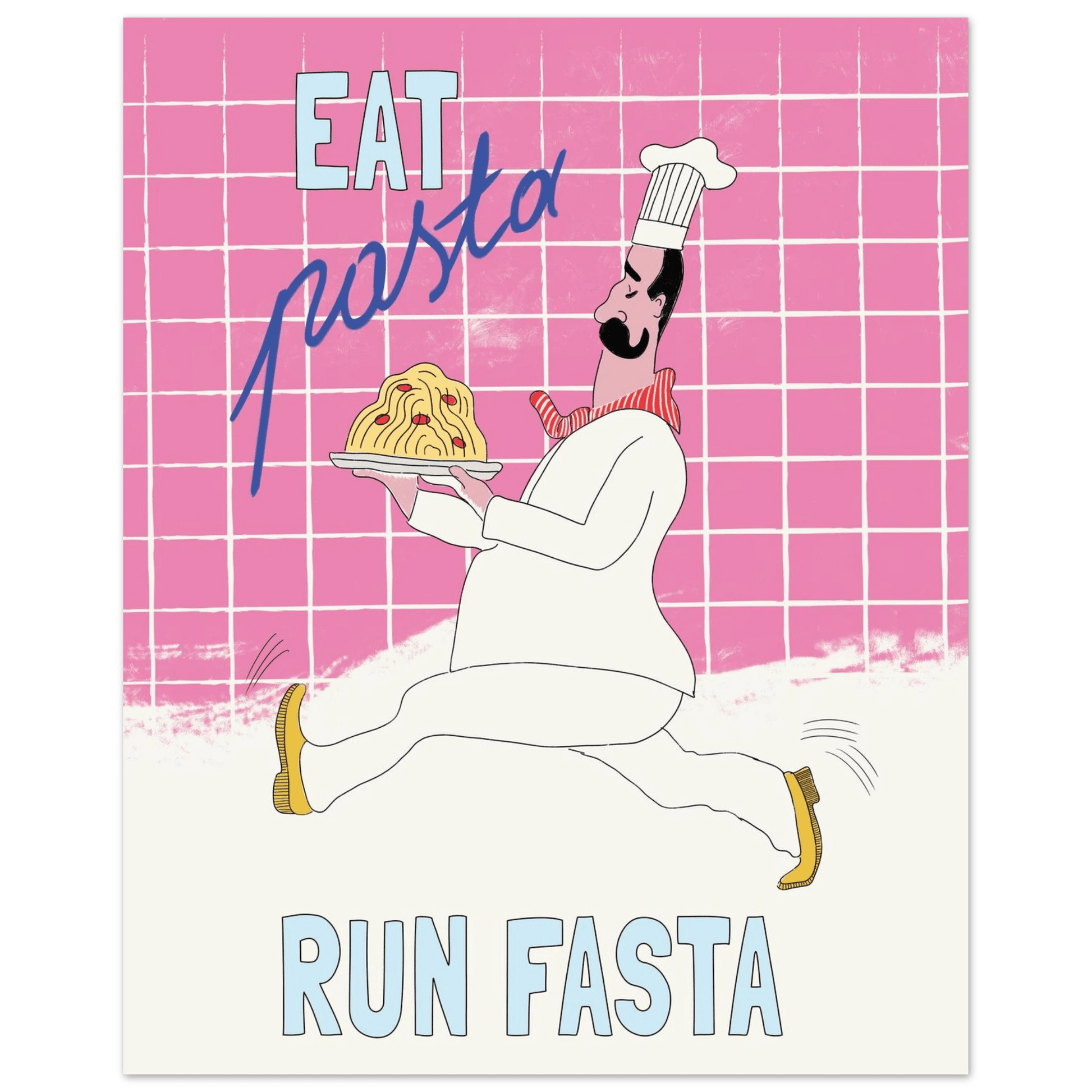Eat Pasta Run Fasta Poster – Playful Kitchen Wall Art Print (Pink Edition) - Evergreen Posters