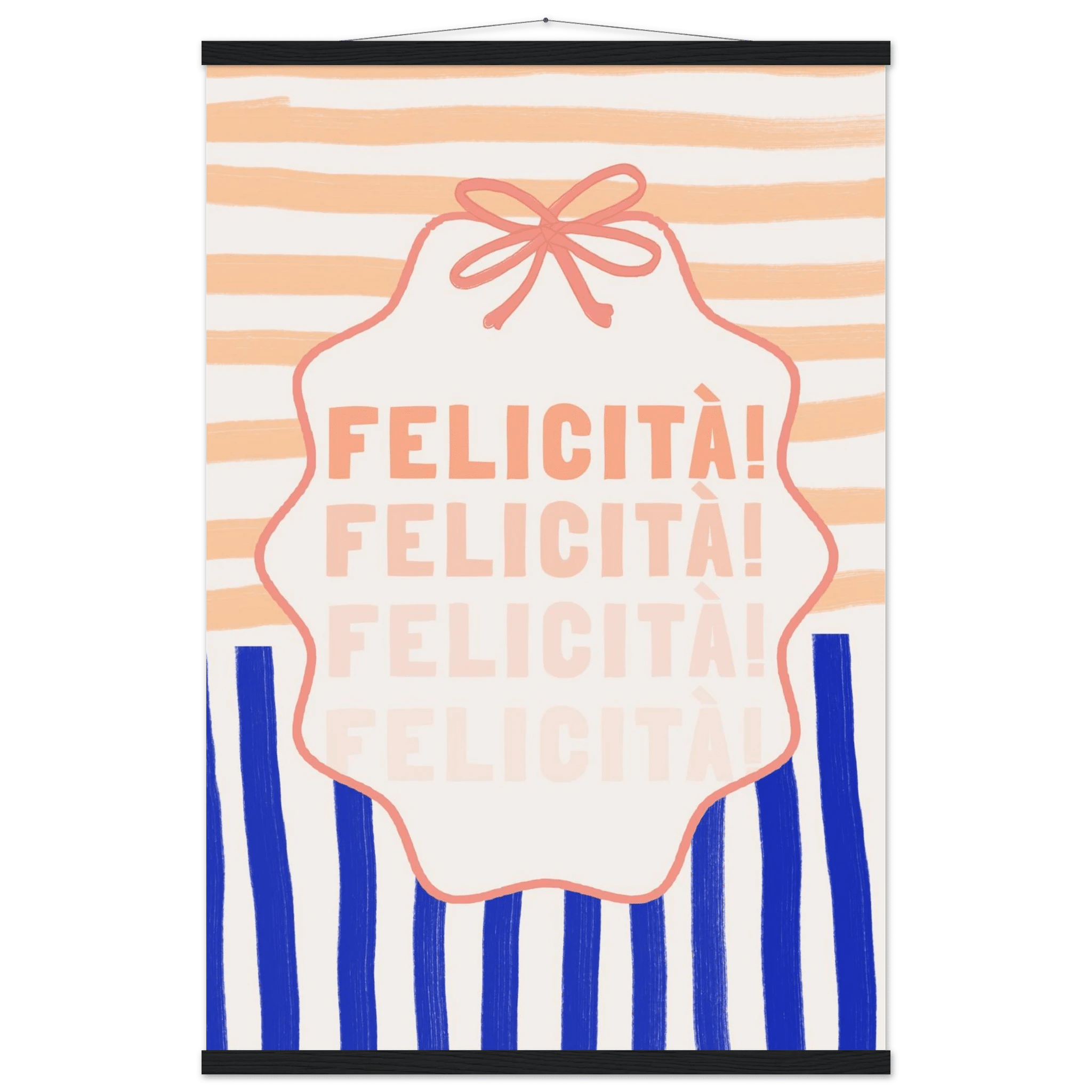 Felicità Italian Happiness Quote Print | Coquette Stripe Wall Art - Evergreen Posters