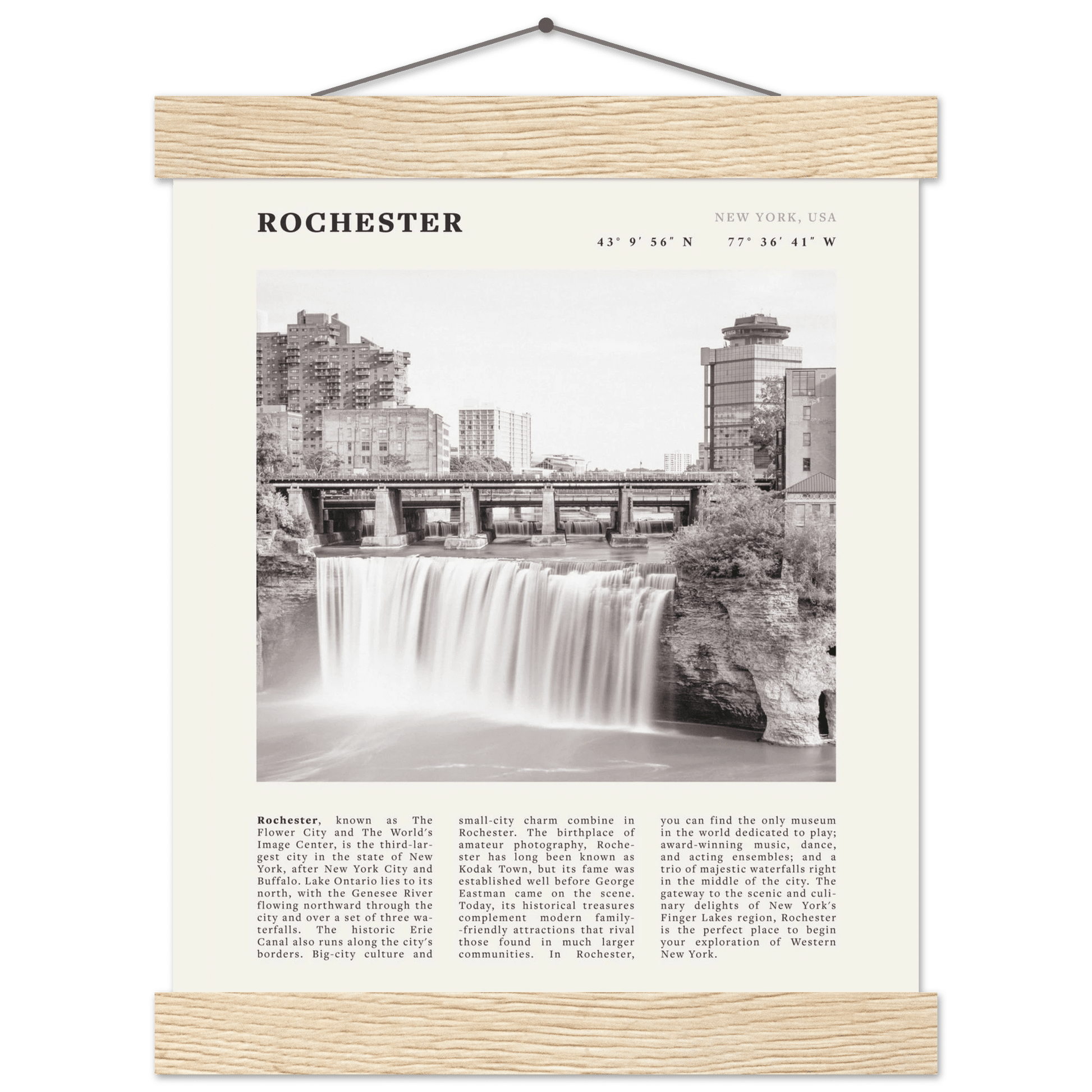 Rochester Poster | Black & White High Falls Wall Art | New York Travel Print - Evergreen Posters