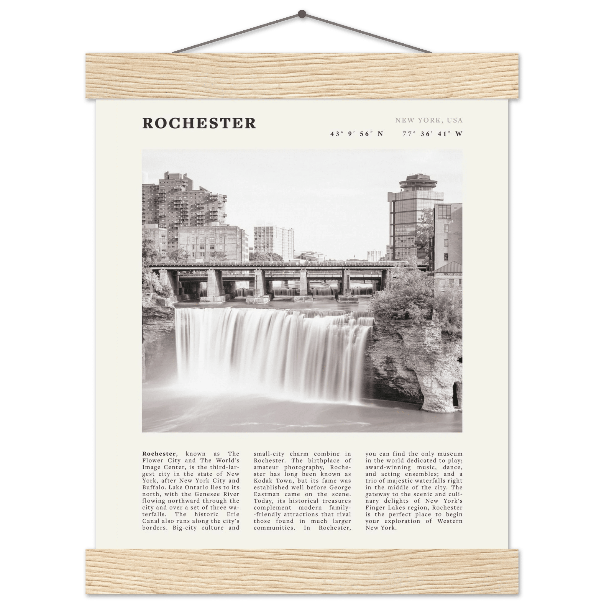 Rochester Poster | Black & White High Falls Wall Art | New York Travel Print - Evergreen Posters