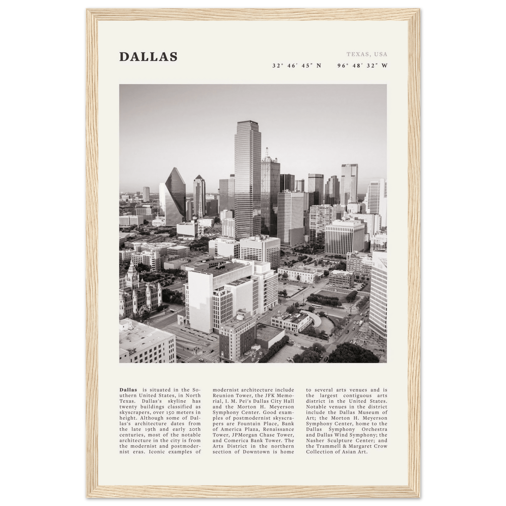 Dallas Poster | Black & White Texas Skyline Wall Art | City Travel Print Decor - Evergreen Posters